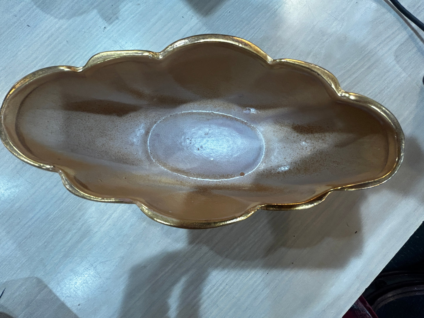 Vintage Stangl Granada 22k Gold Hand Painted MCM Scalloped Bowl