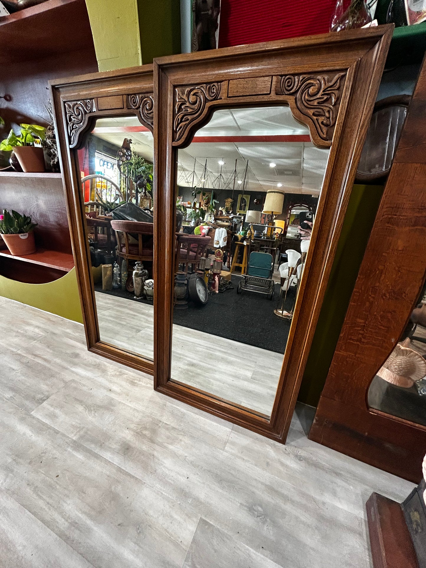 Vintage MCM Wooden Intricate Design Wall Mirror