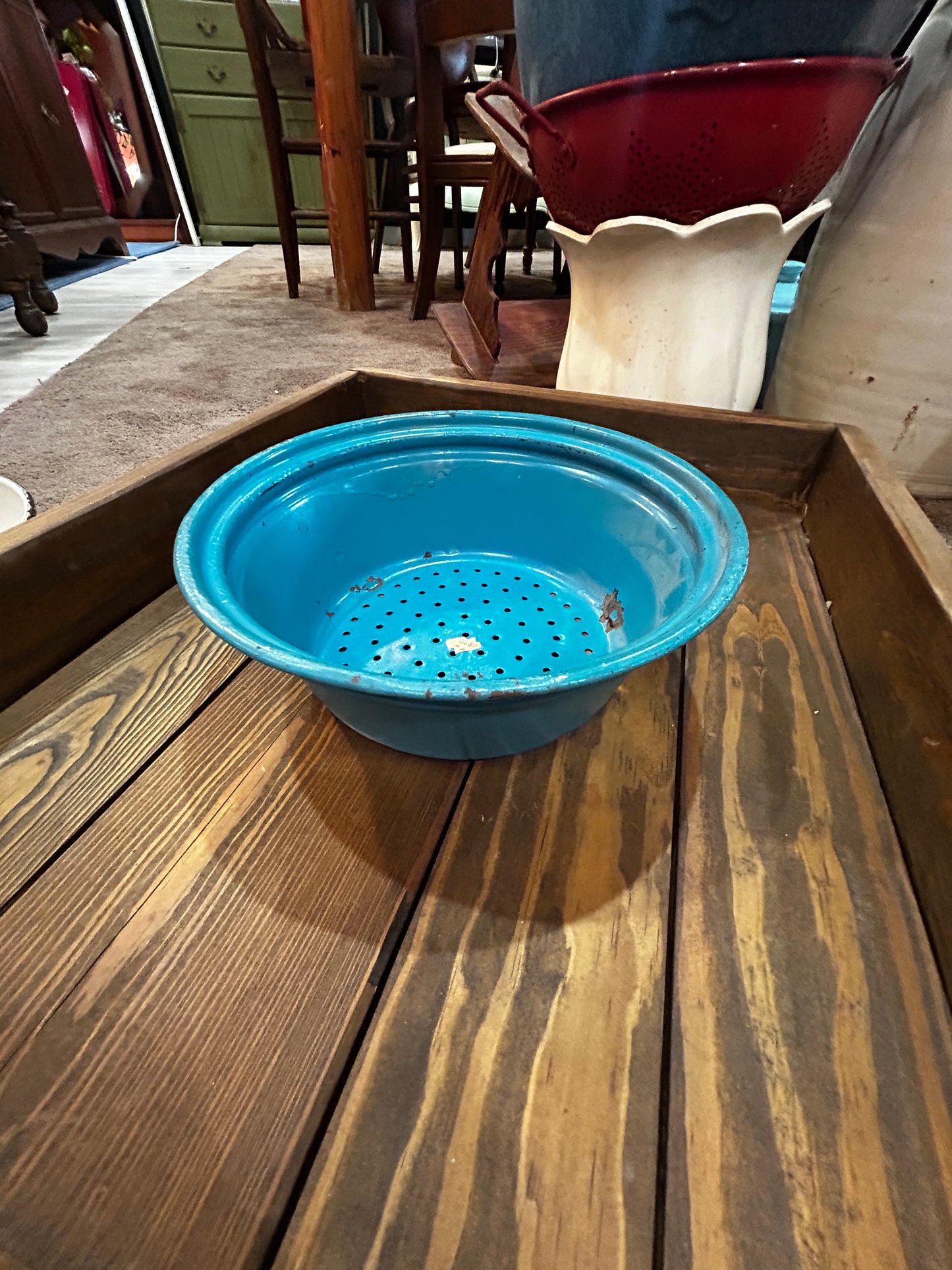 Vintage Blue Enamelware Sieve