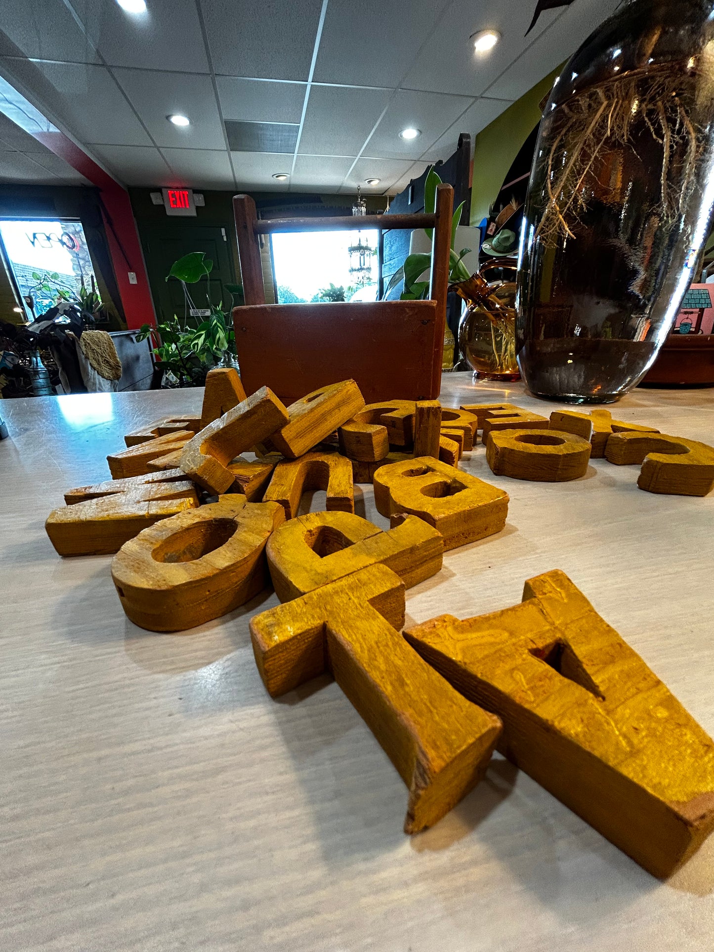Vintage Homemade Wooden Toolbox- Yellow Homemade Letters