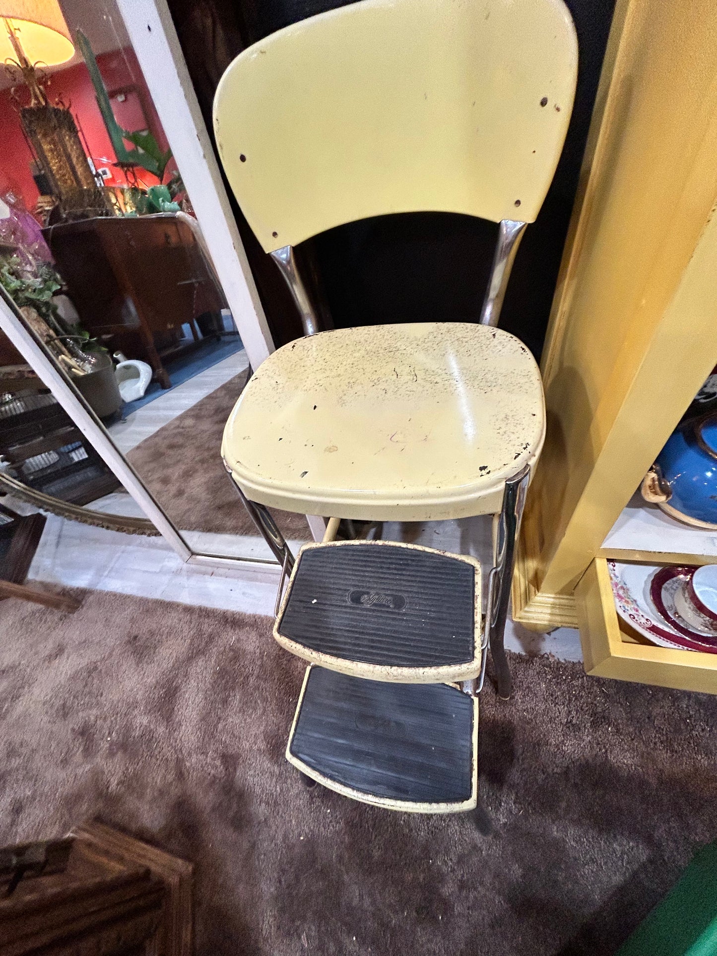 Yellow Cosco Step Stool Kitchen Chair Ladder- Plant Stand