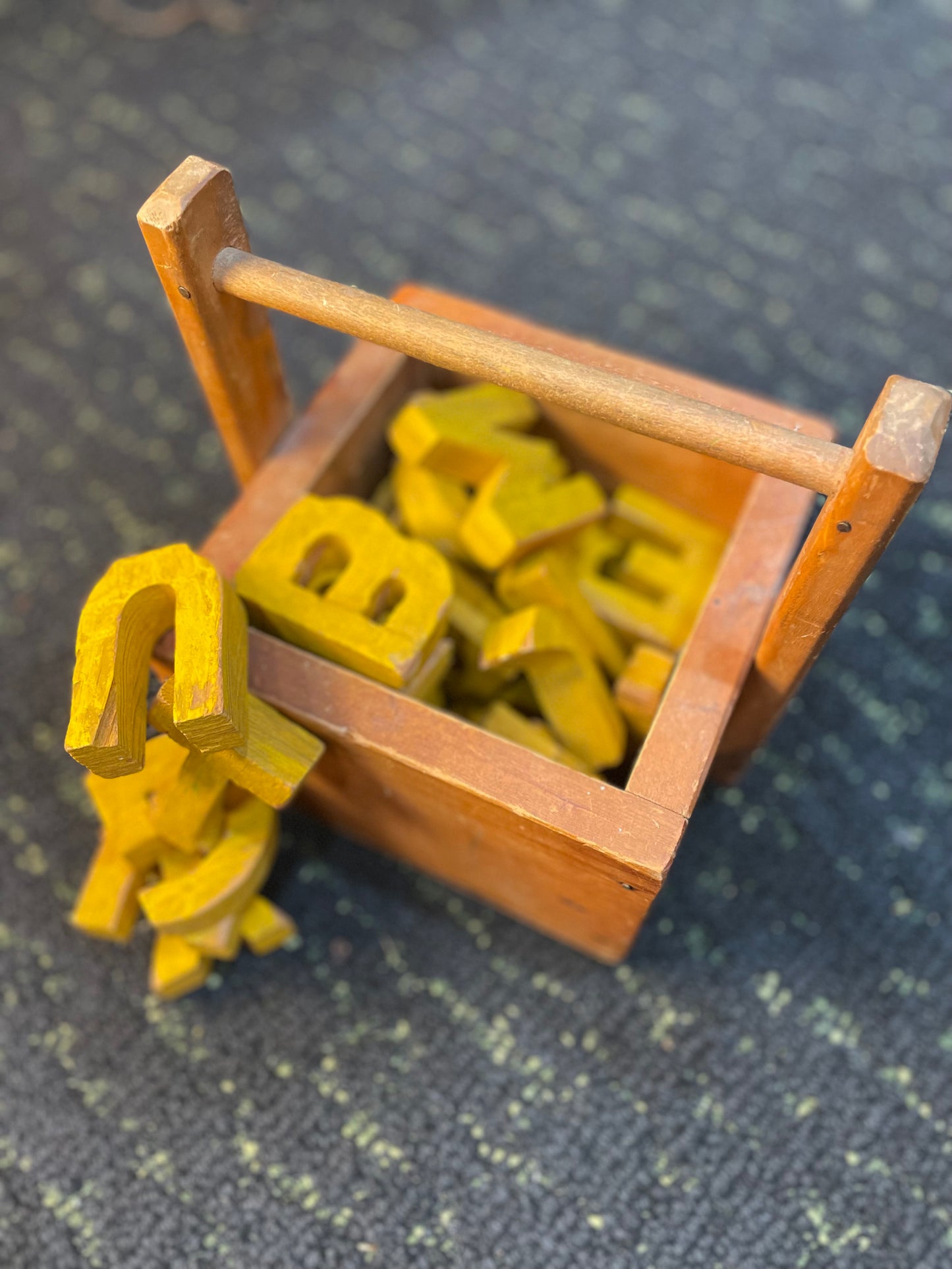 Vintage Homemade Wooden Toolbox- Yellow Homemade Letters