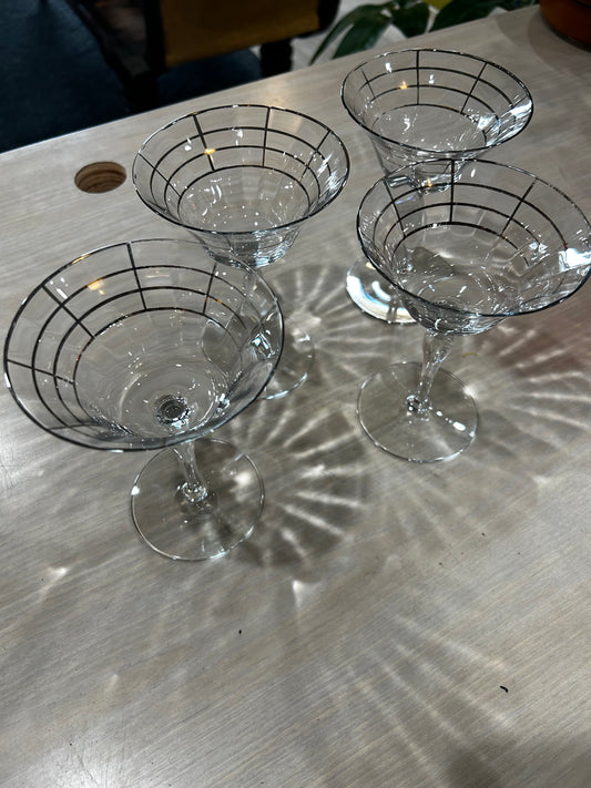 Vintage Crystal Martini Cocktail Glasses with Lady Leg Stem Set of 4