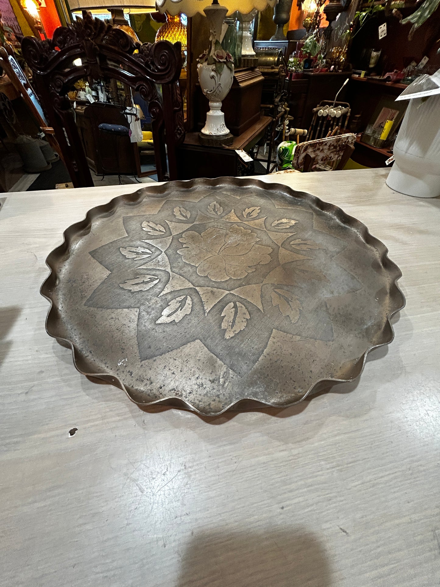 Vintage Etched Aluminum Tray with Pie Crist Edge