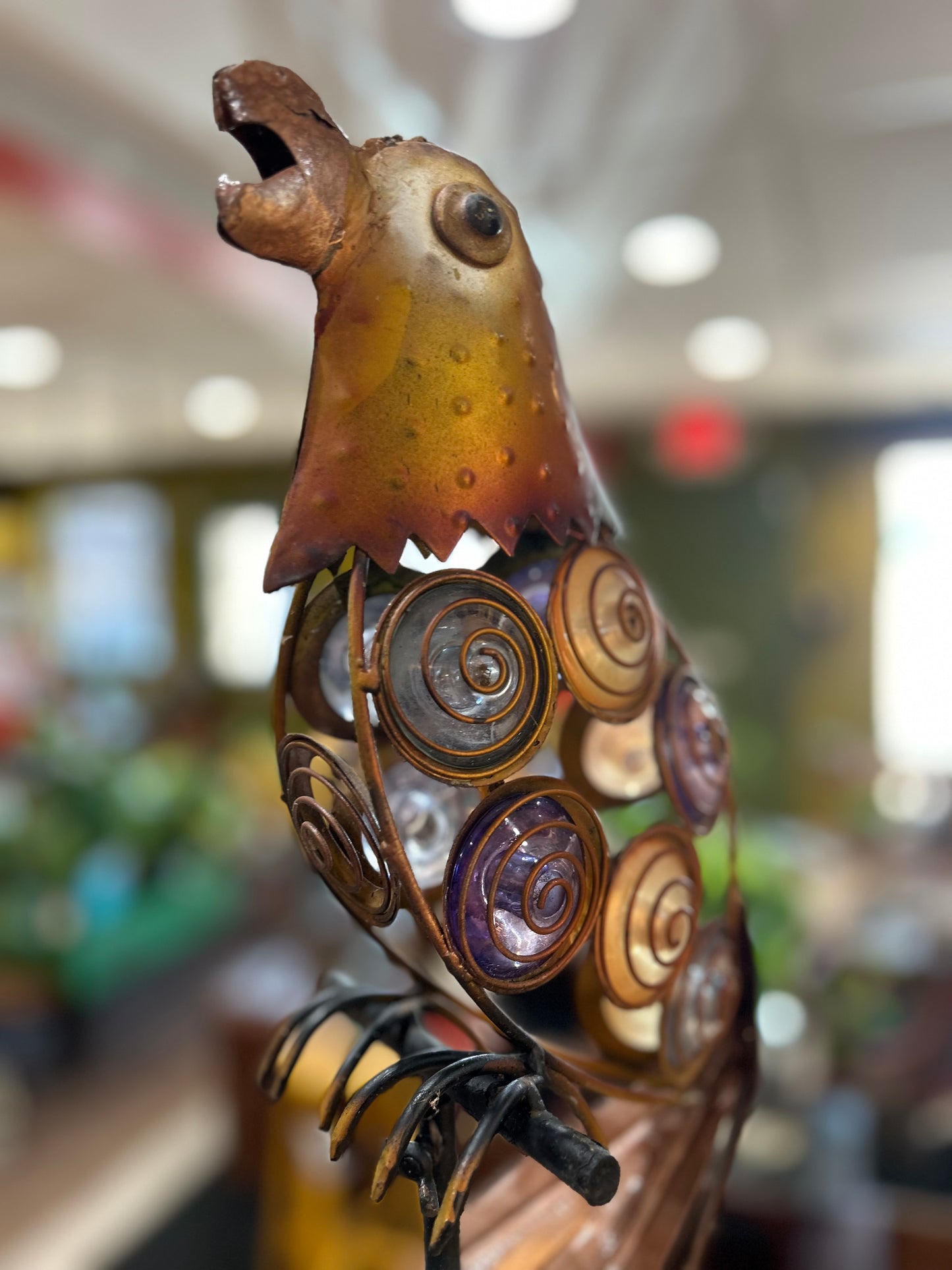 Art Deco Yard Parrot- Metal and Colorful Glass