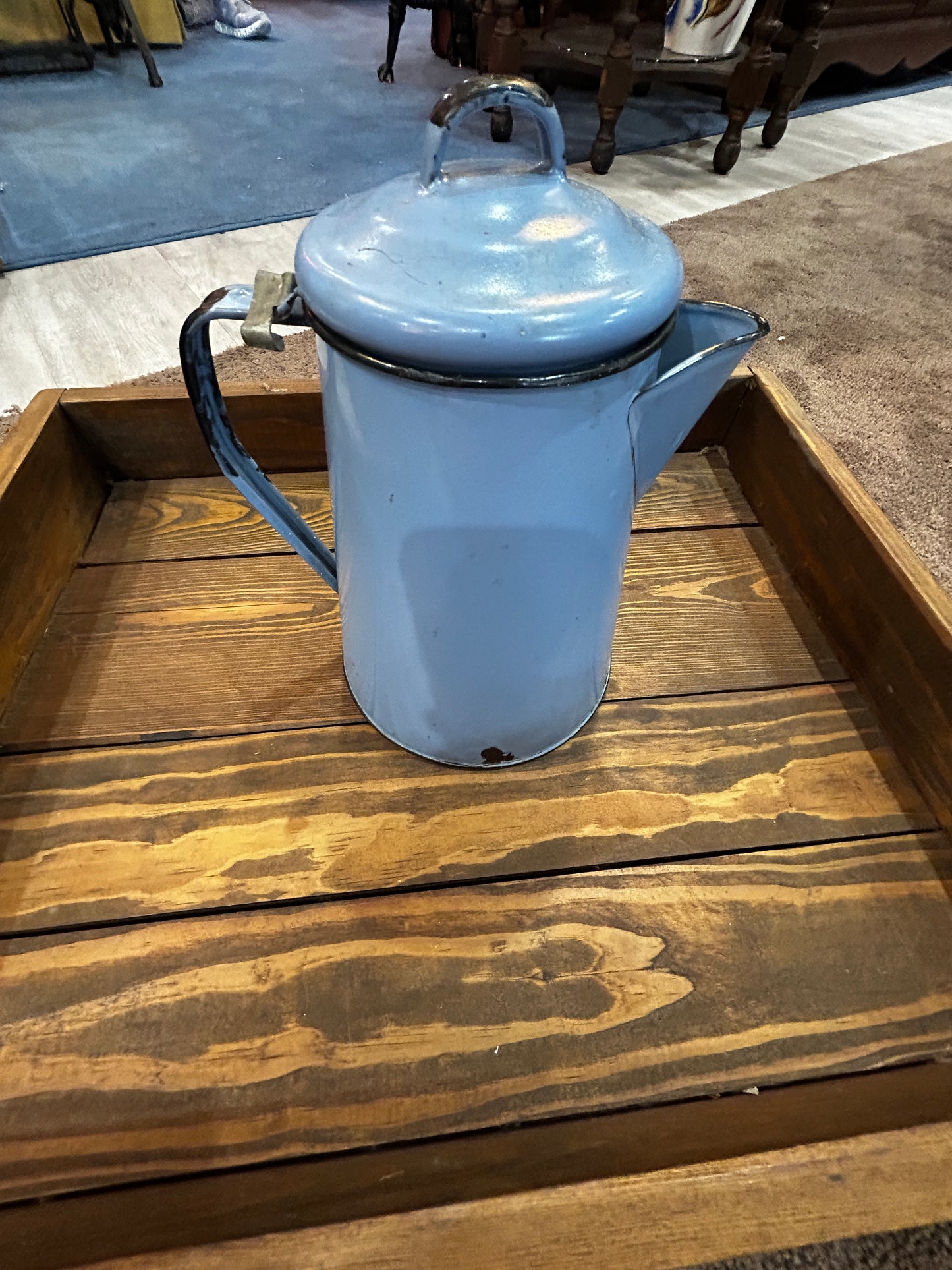 Vintage Blue Enamelware Coffee Pot