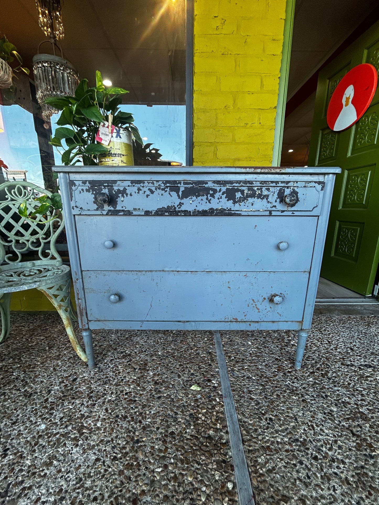 Blue Patina Metal Dresser/ Gardening Storage