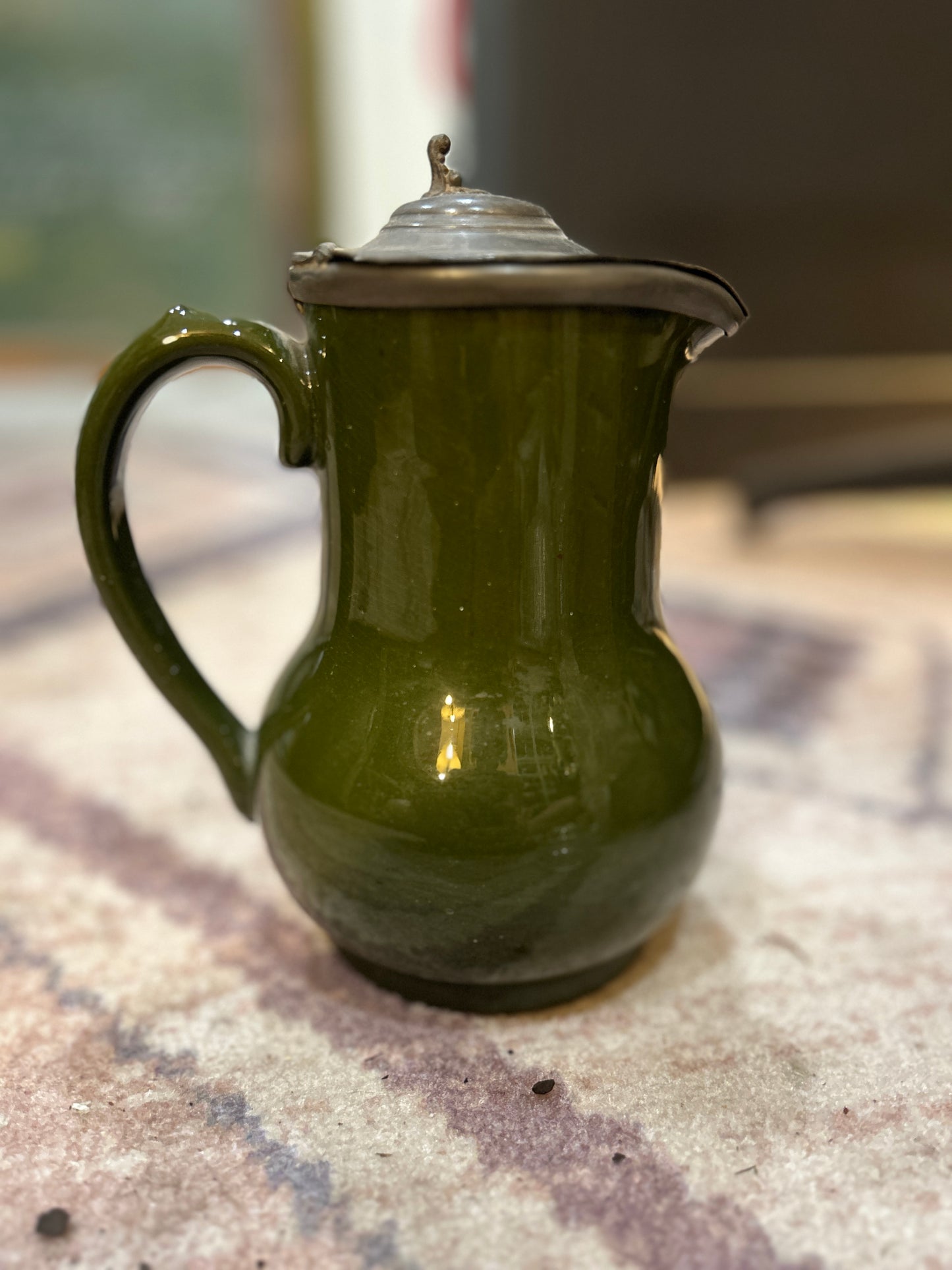 Green Ceramic Creamer Pot with Silver Lid