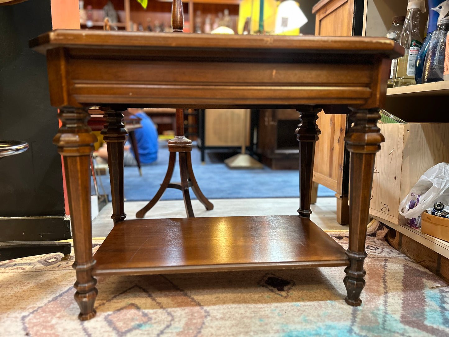 2 Tier Vintage Oak Side Table- Art Deco/Post Modern Design