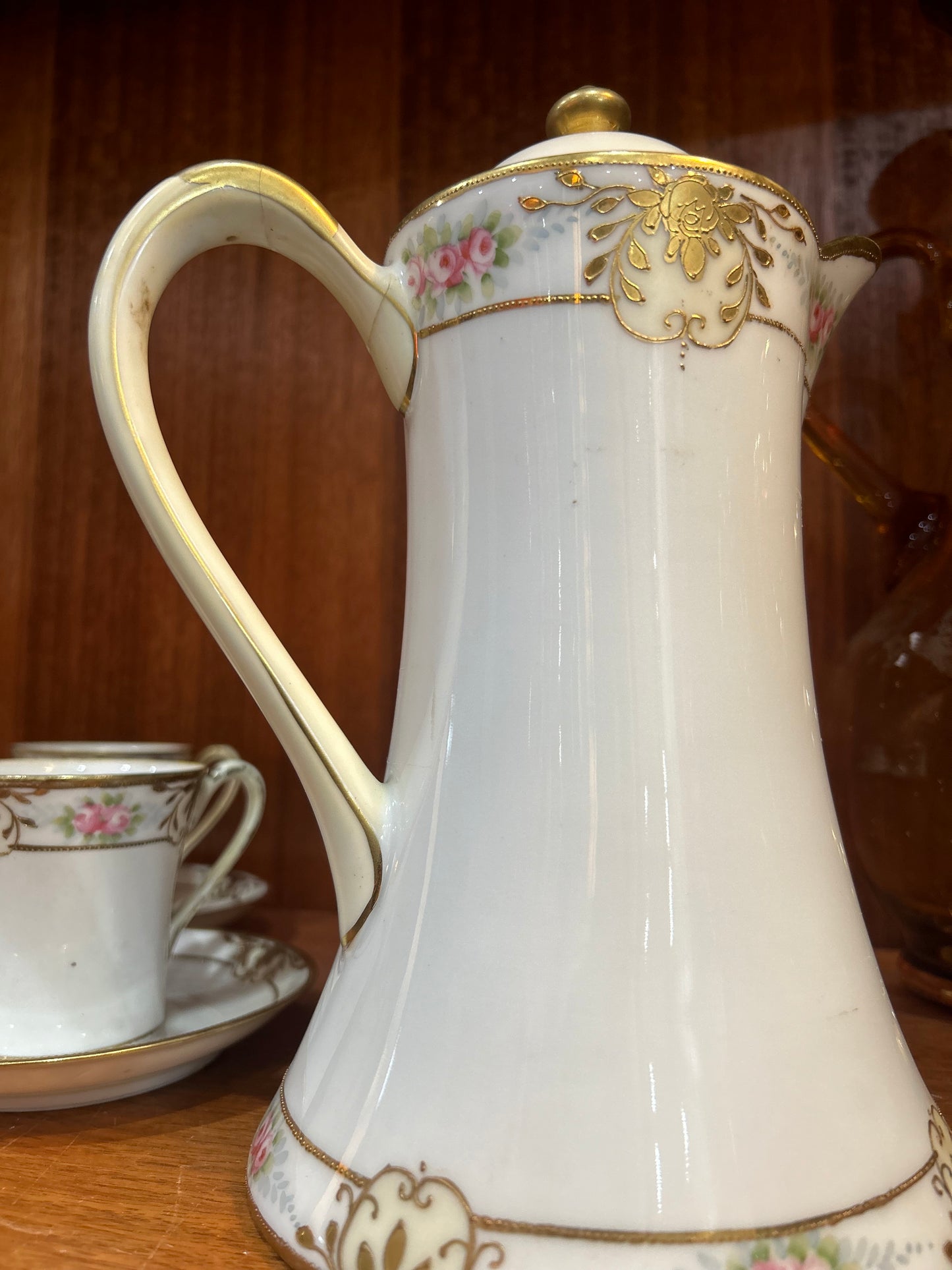 Circa 1911- Antique Nippon Hot Chocolate Pot- 5 Cups and 6 Saucers