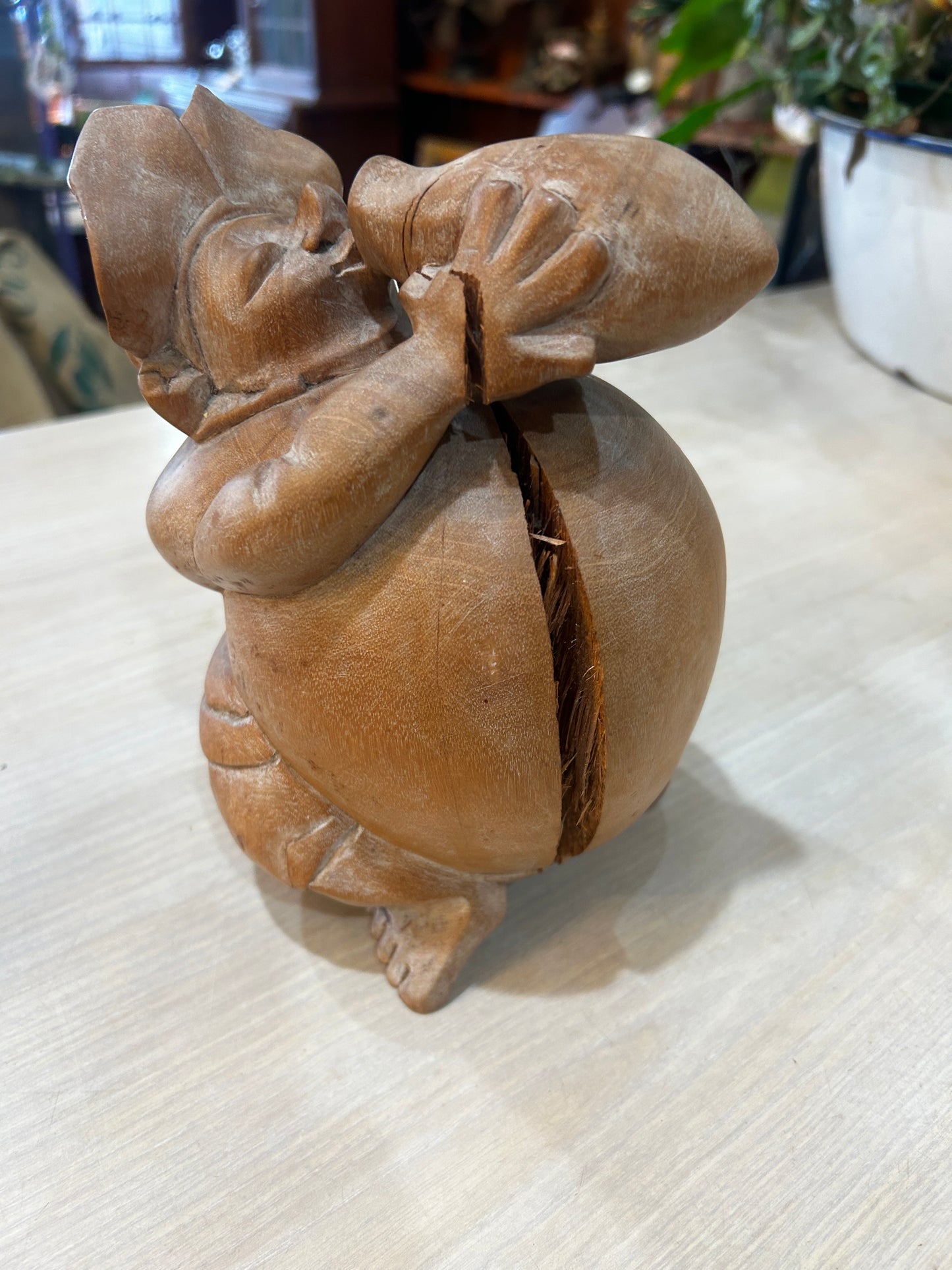 Wooden Balinese Drinking Man- Belly Pop