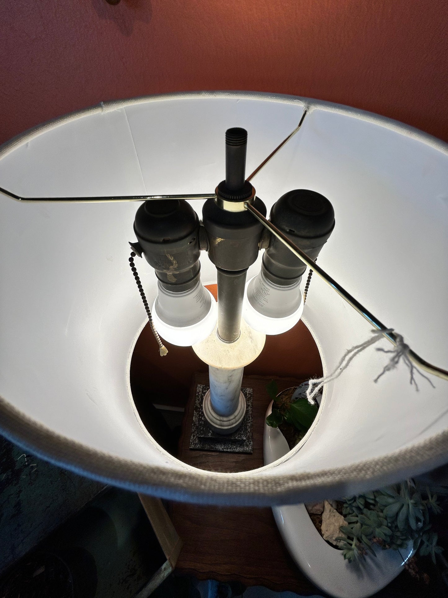 Vintage Solid Italian Carrara Marble Lamp with Wooden Base