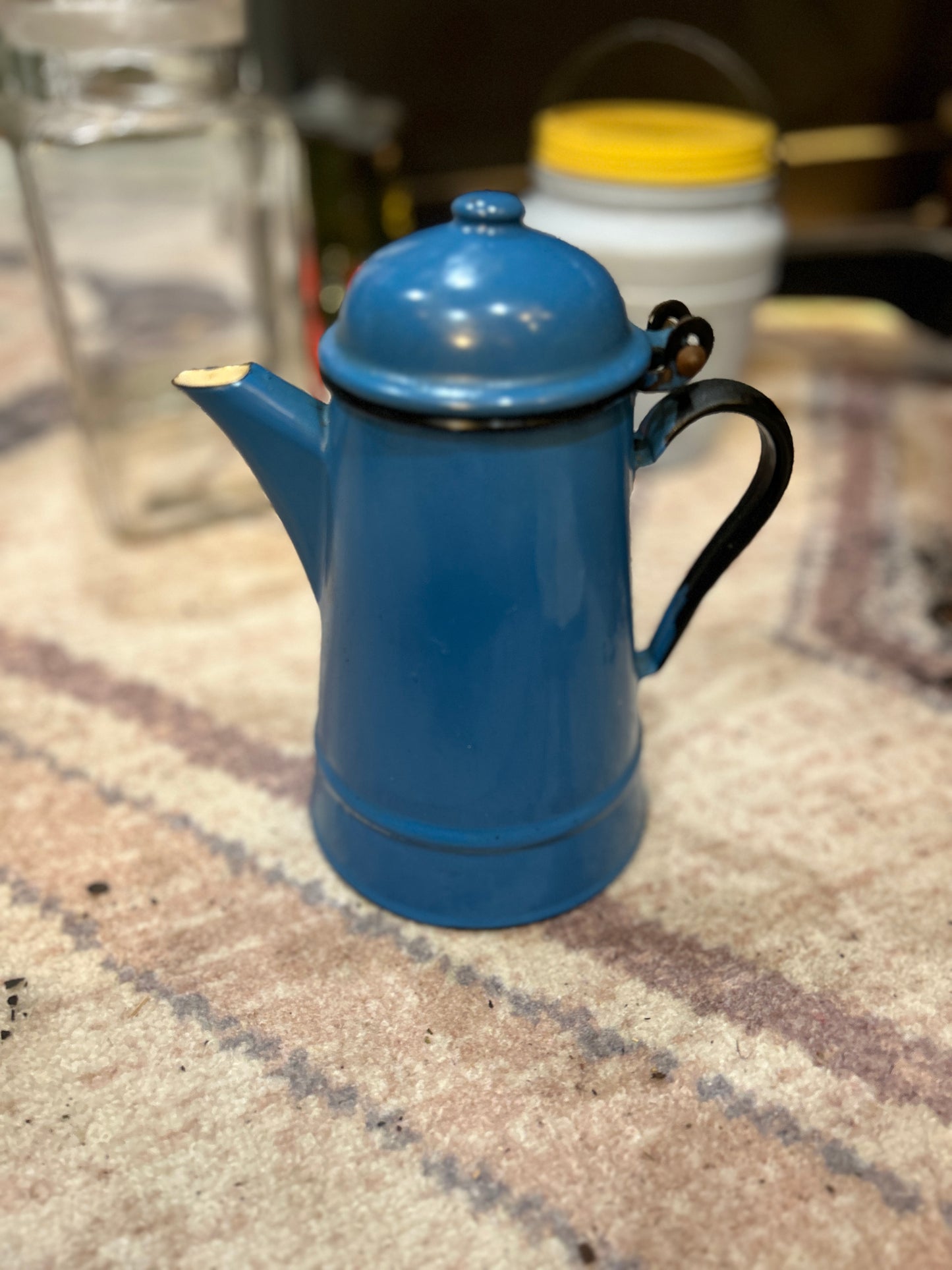 Vintage Enamel Polish Coffee Pot in Blue