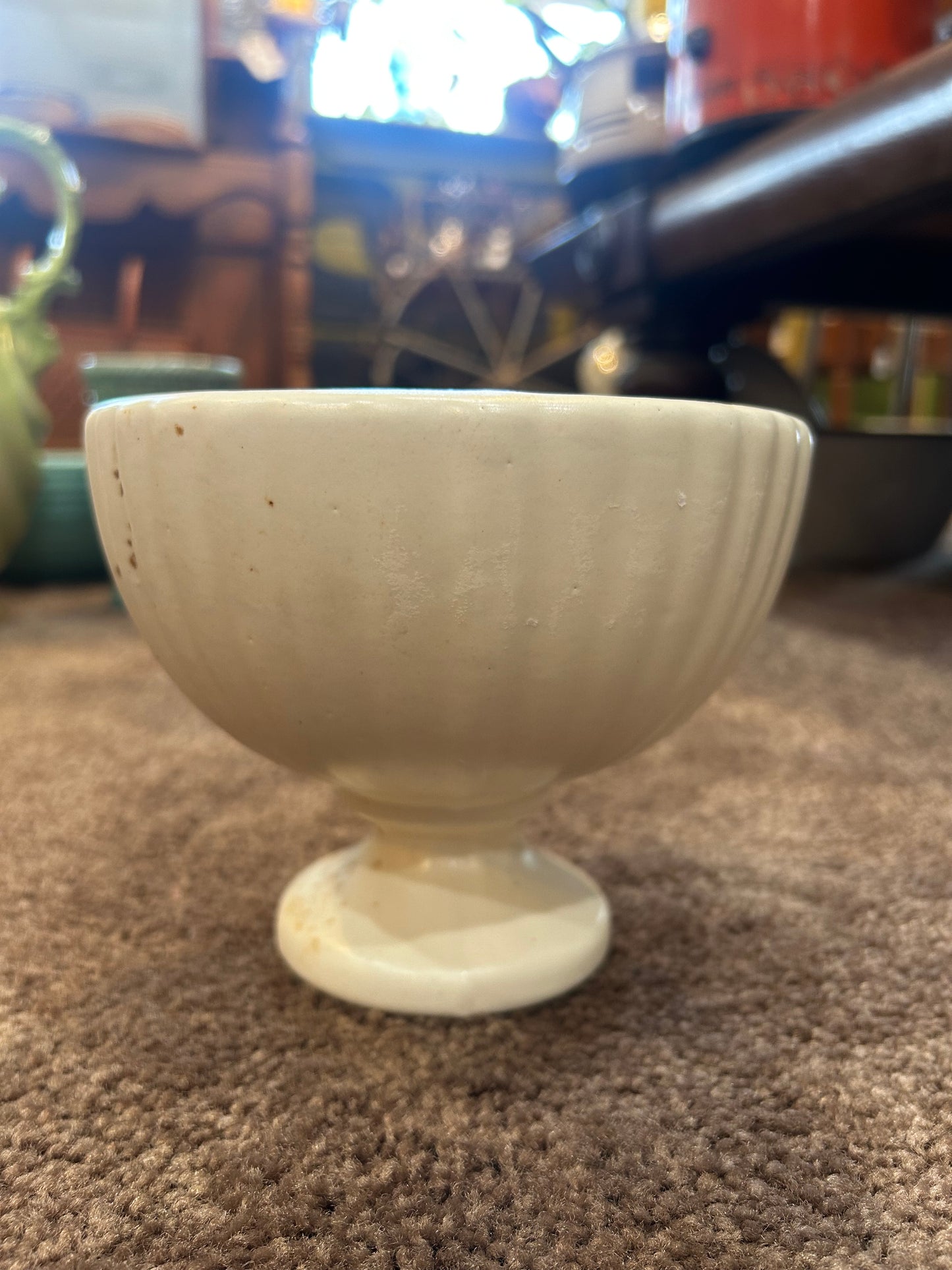 Vintage Haeger Cream Ribbed and Footed Bowl