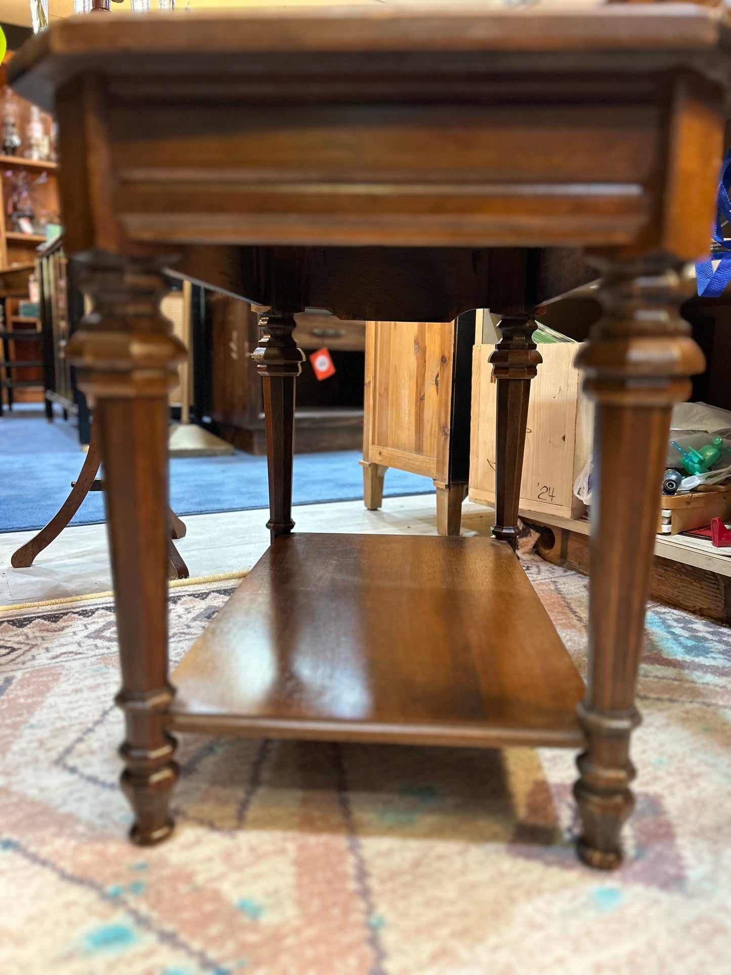 2 Tier Vintage Oak Side Table- Art Deco/Post Modern Design
