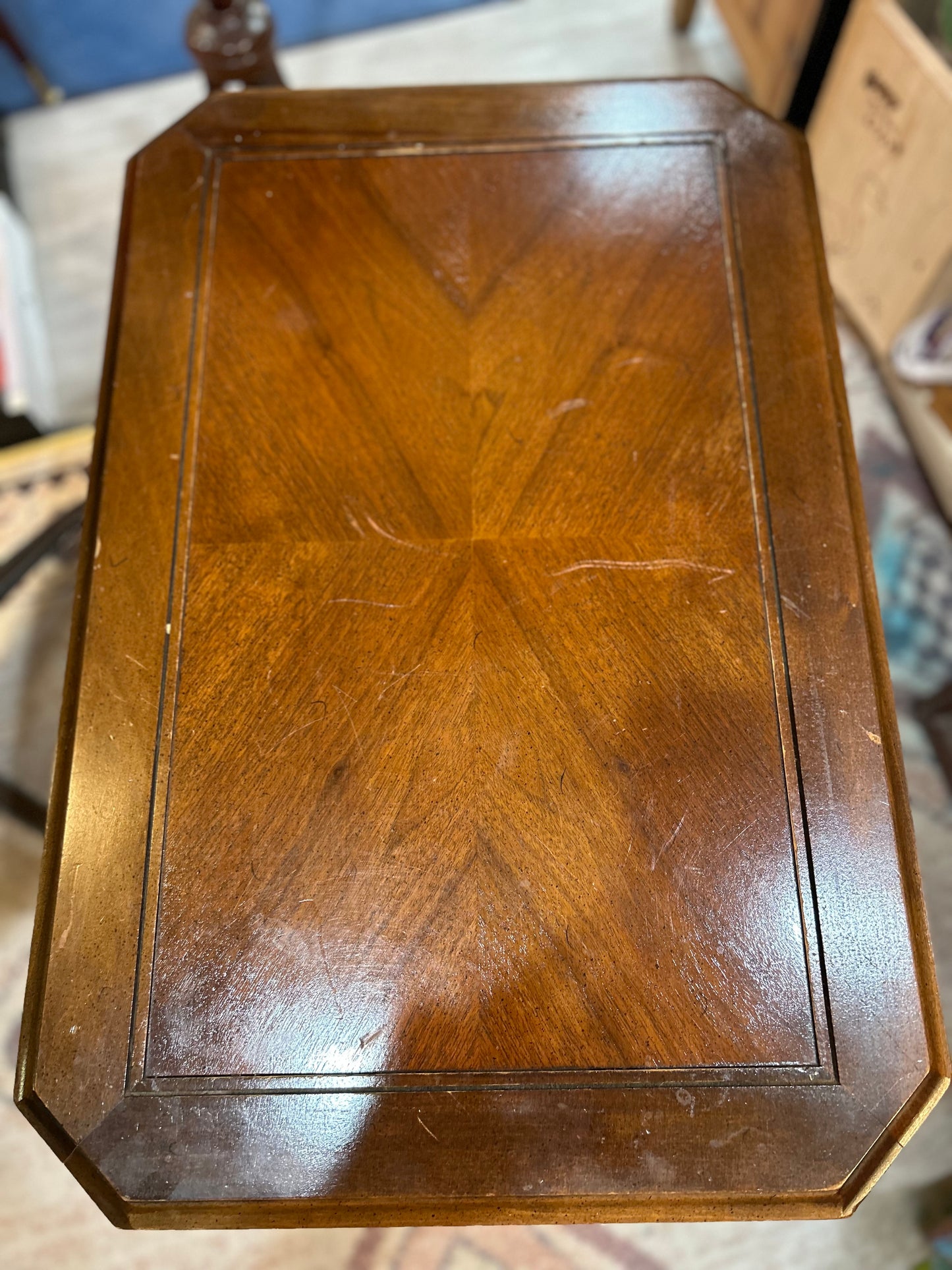 2 Tier Vintage Oak Side Table- Art Deco/Post Modern Design