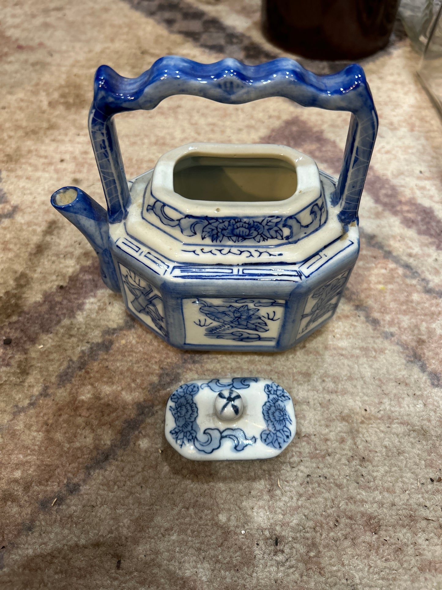 Vintage Blue and White Porcelain Teapot