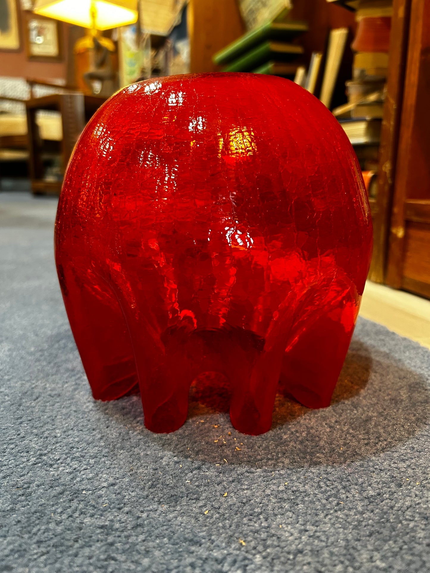 Amberina Crackle Glass Vase- Crimped Rim- Hand Blown