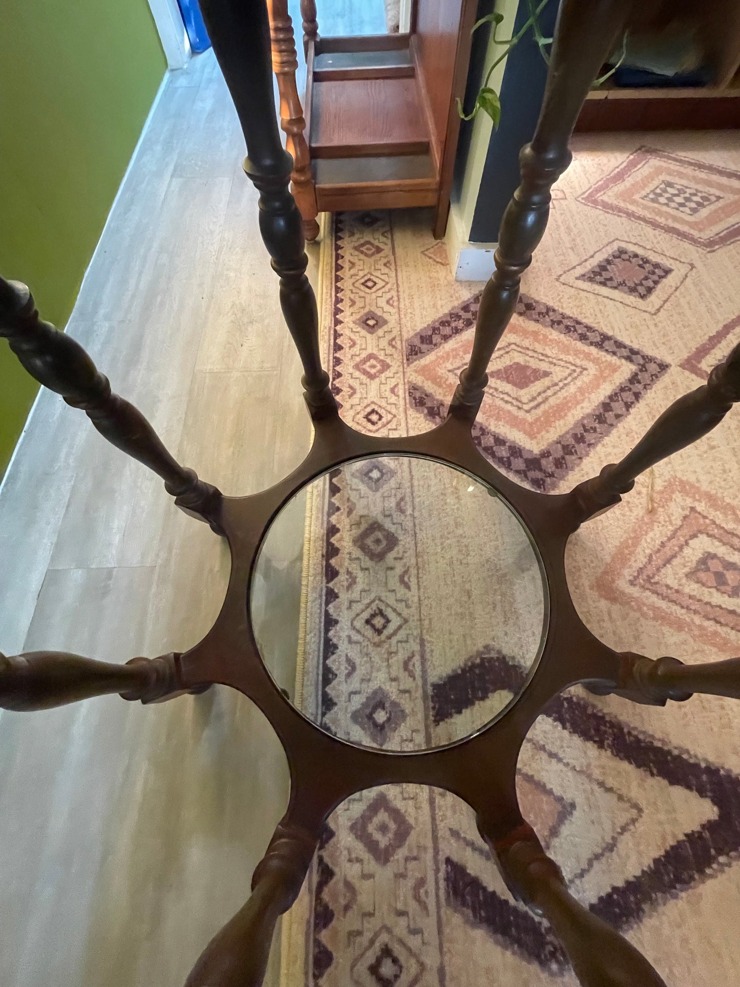 Antique Wooden Octagon Table- Imprinted and Original Glass