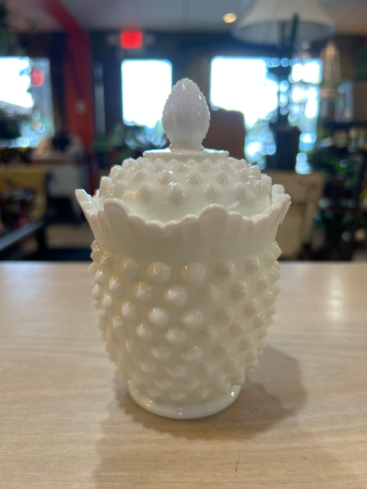 Fenton Hobnail Milk Glass Container with Lid