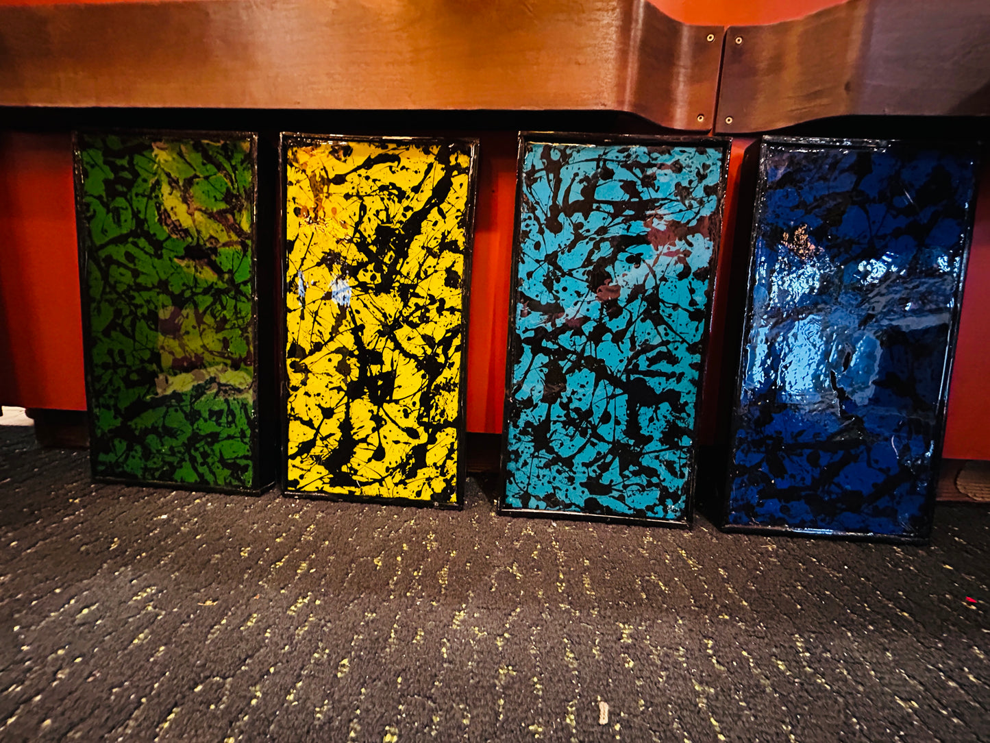 Jackson Pollock Inspired/Style Abstract Art Panels in Wood Frame