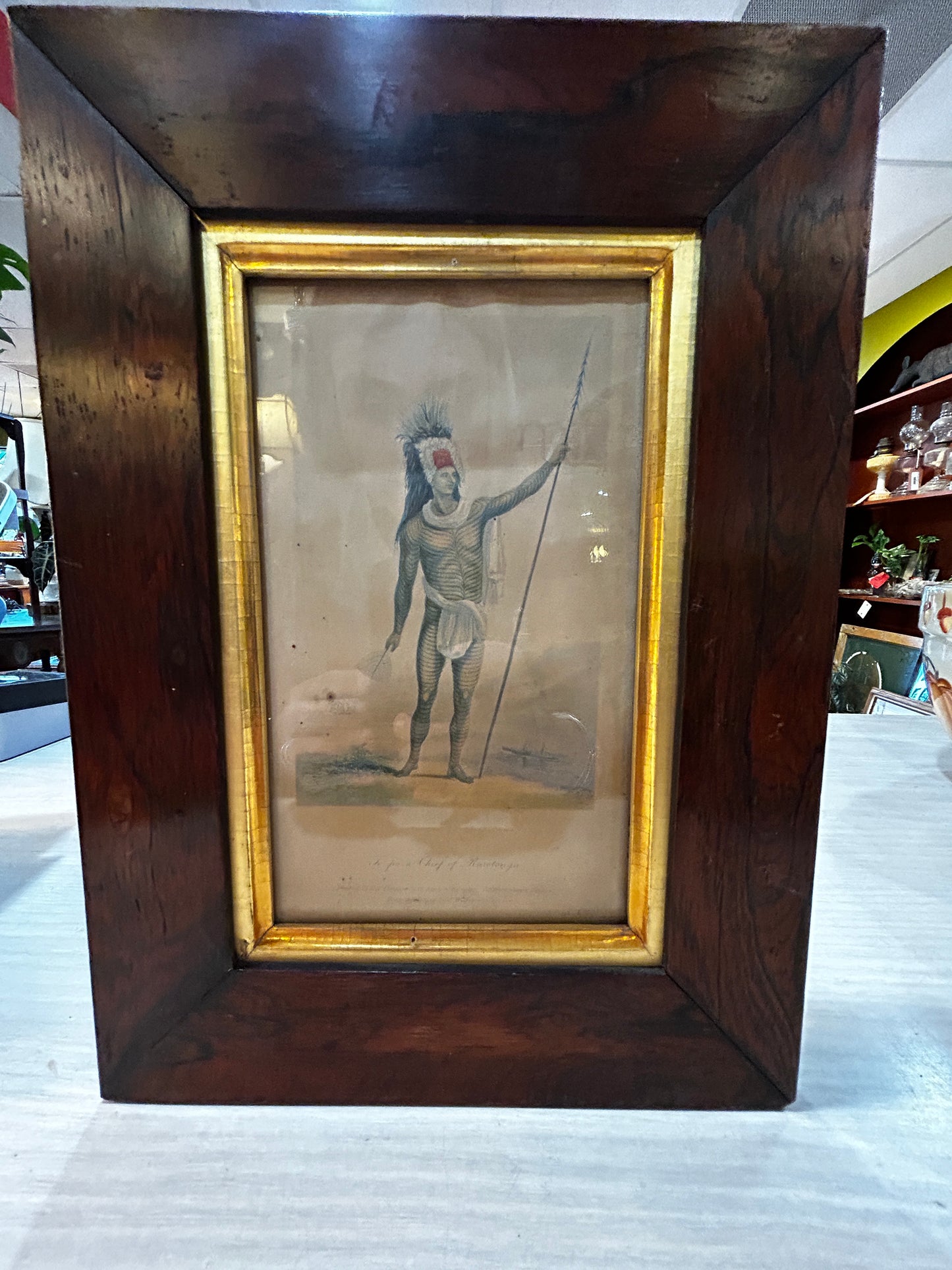 Antique Chief of Rarotonga Lithograph- Framed