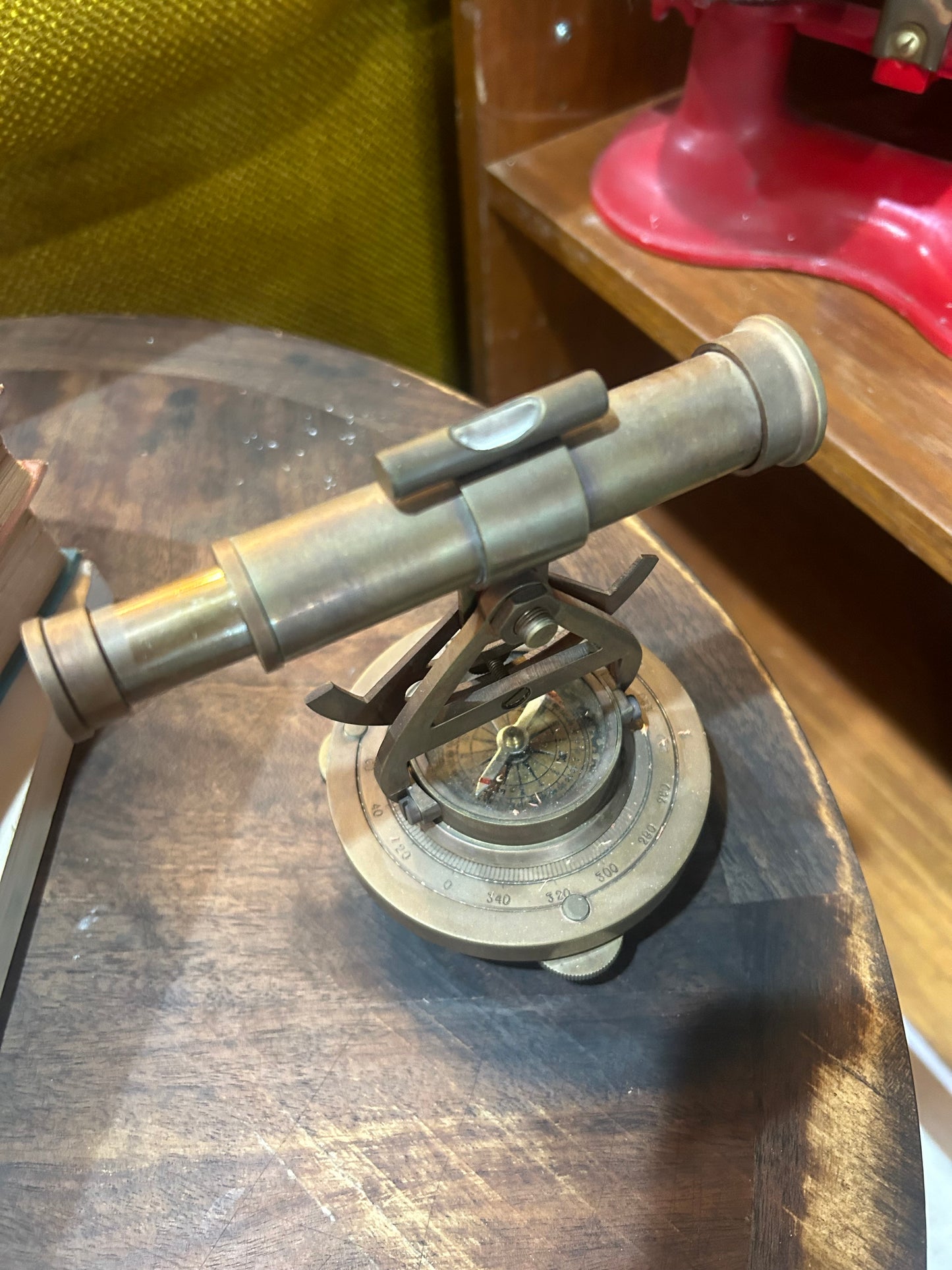 Antique Solid Brass Theodolite Alidade Telescope Compass Survey Instrument