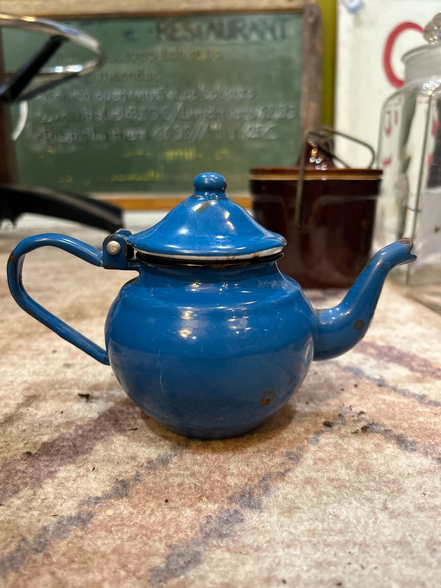 RARE Romanian Enamel- Blue Teapot