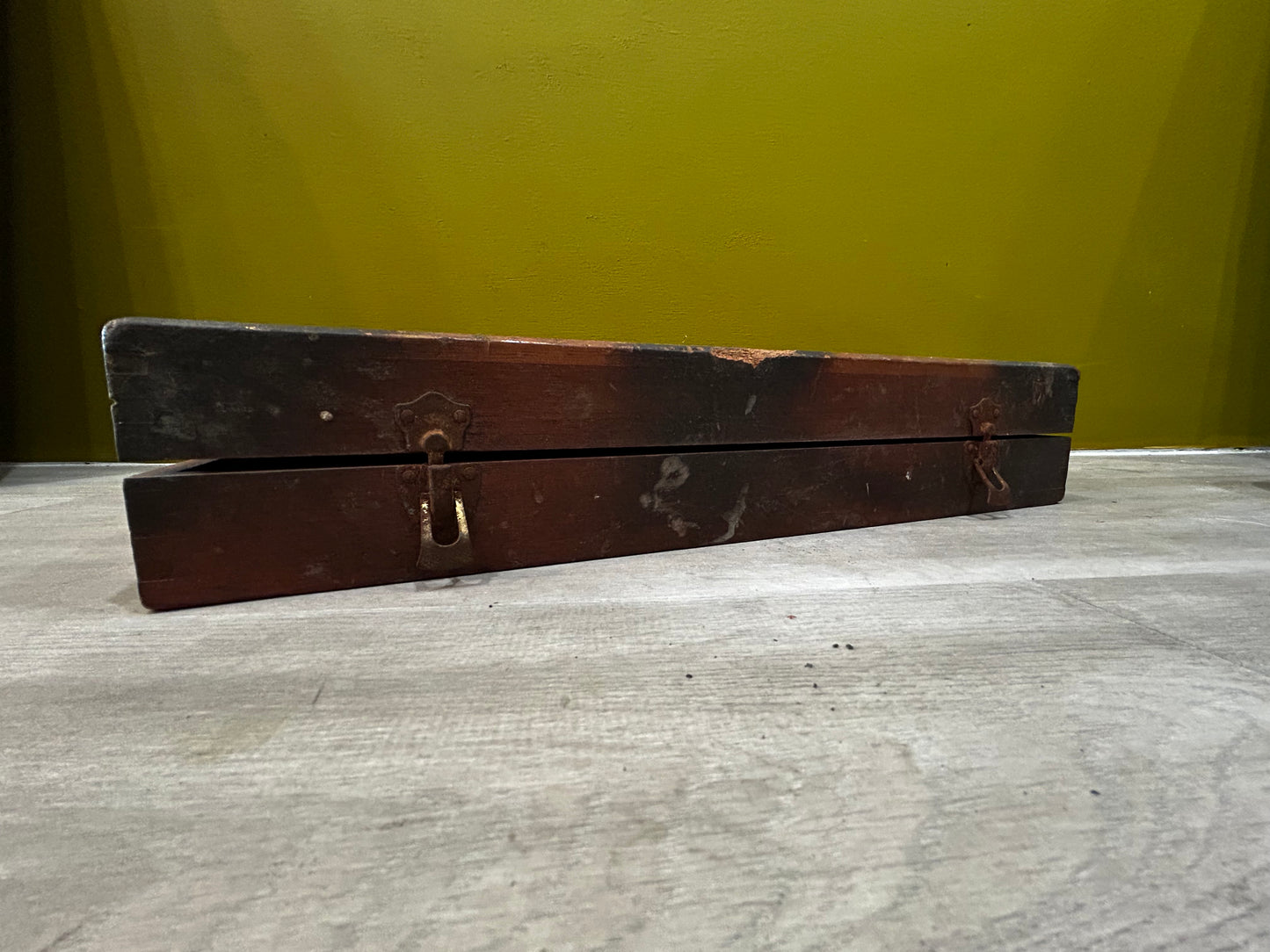 Antique Wooden Project Box- Brass Clasps