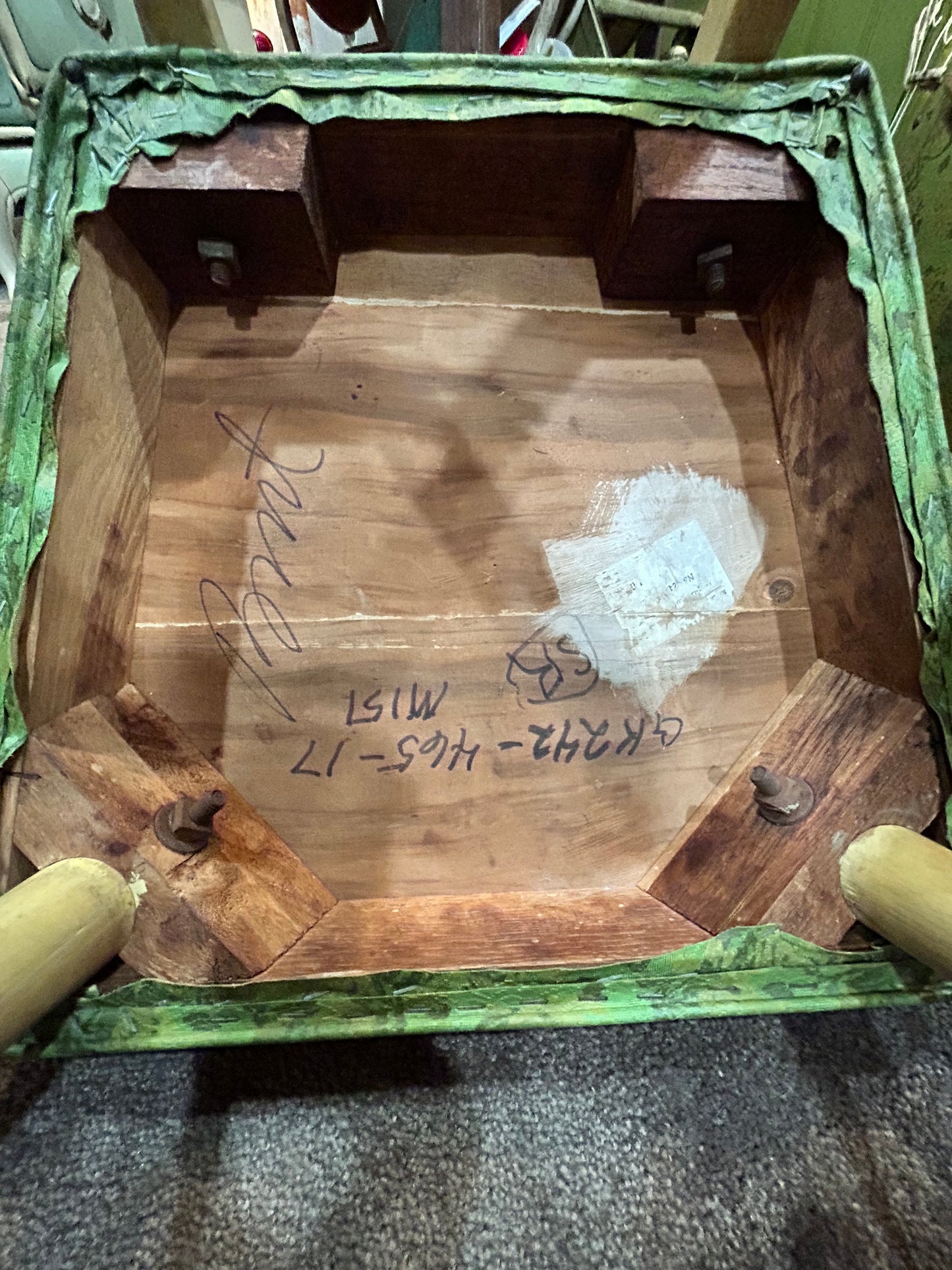 Mid Century Green Floral Print Vinyl Chairs- Meier Pohlmann Set of 2