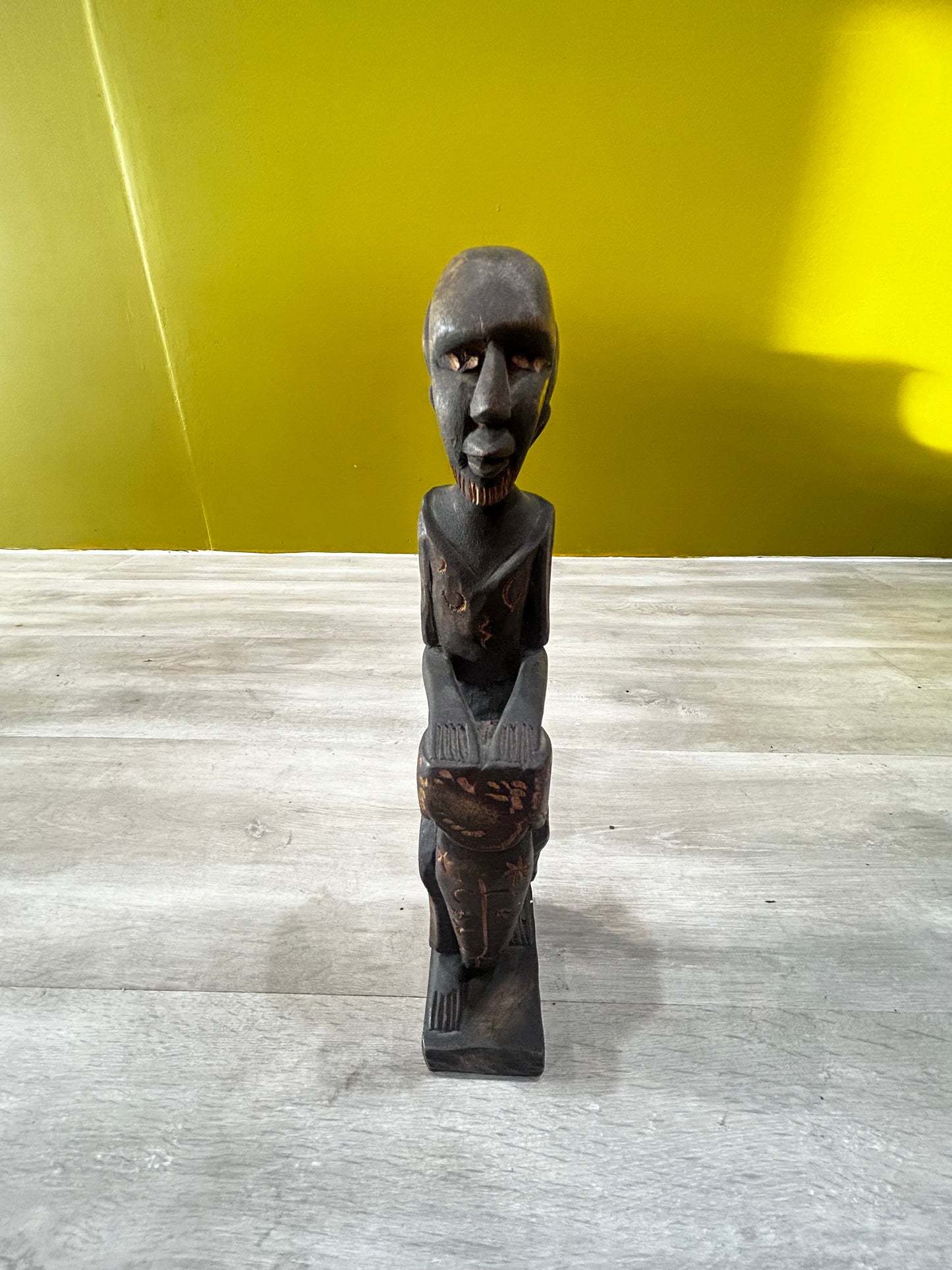 Hand Carved Jamaican Balding Bongo Man - Wooden