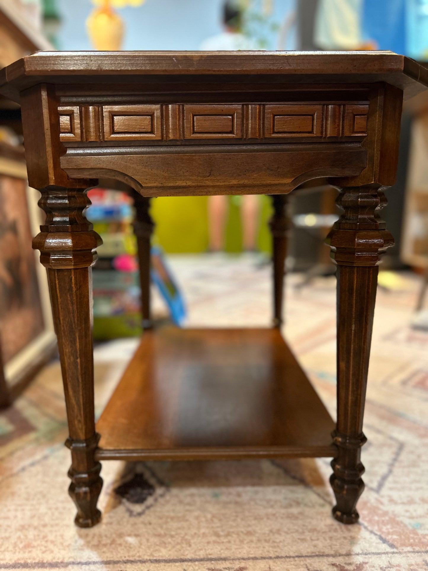 2 Tier Vintage Oak Side Table- Art Deco/Post Modern Design
