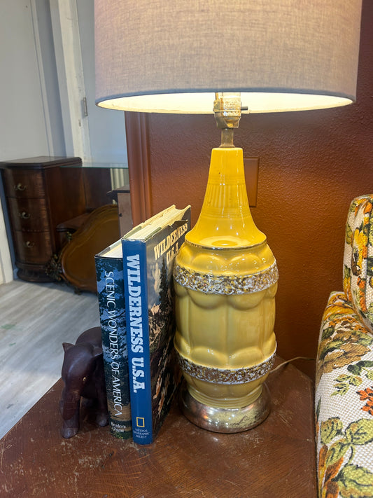 MCM Vintage Yellow and Gold Side Table Lamp