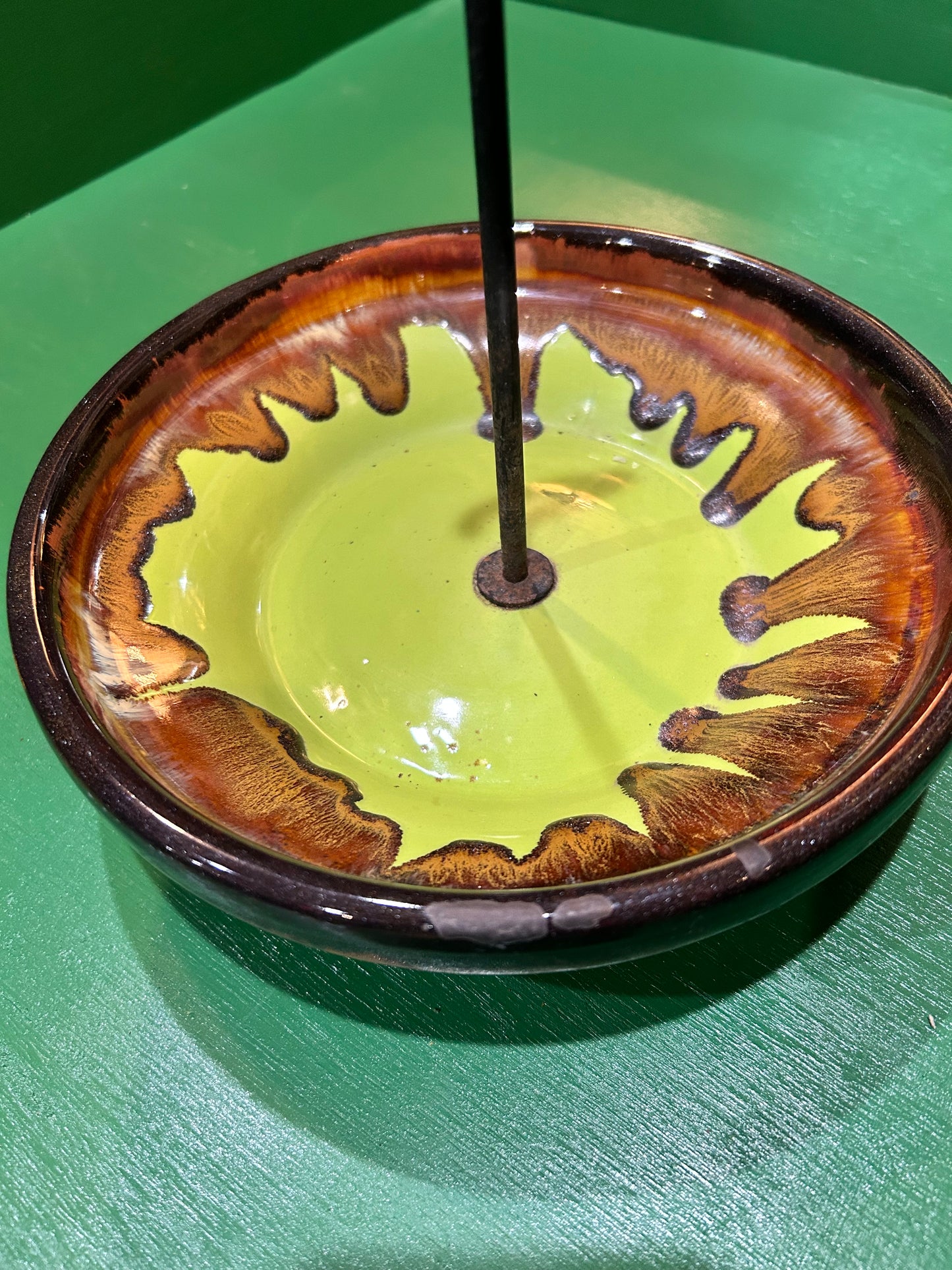 MCM Green and Brown Drip Glaze Umbrella Dish