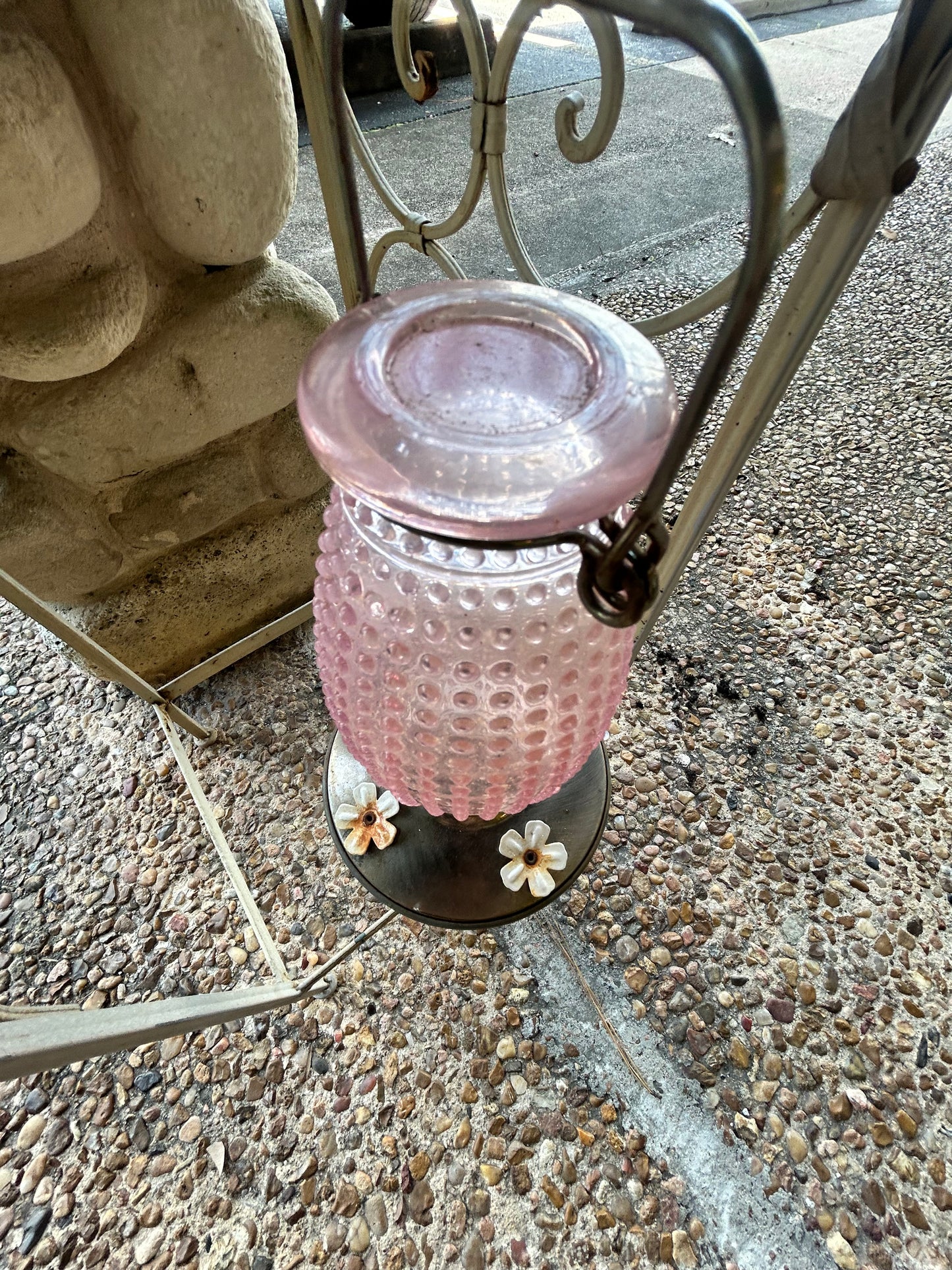 Pink Bubble Glass Hummingbird Feeder