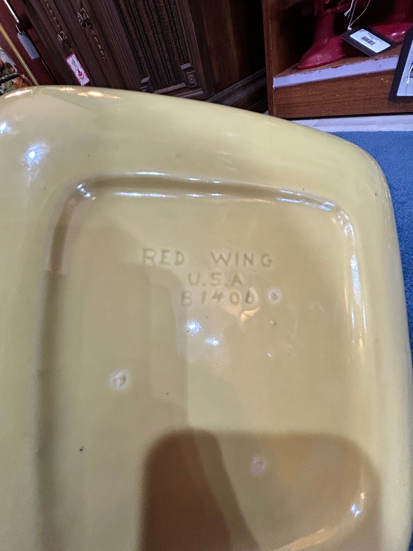 Vintage Yellow- Red Wing Pottery Scalloped Bowl B 1406