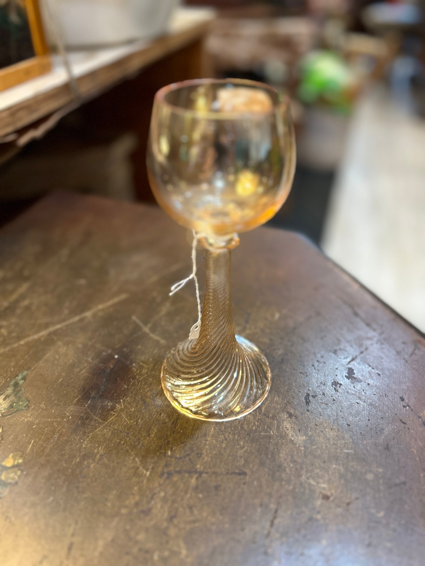 Josephinenhutte Peach Lustre Wine Hock Bohemian Roemer Beehive Stem-GORGEOUS