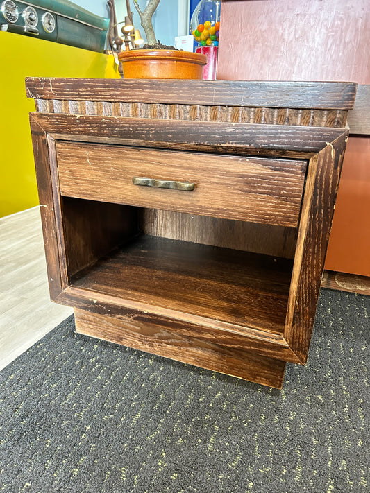 MCM Wooden Nightstand- Tan Panel Top with Drawer