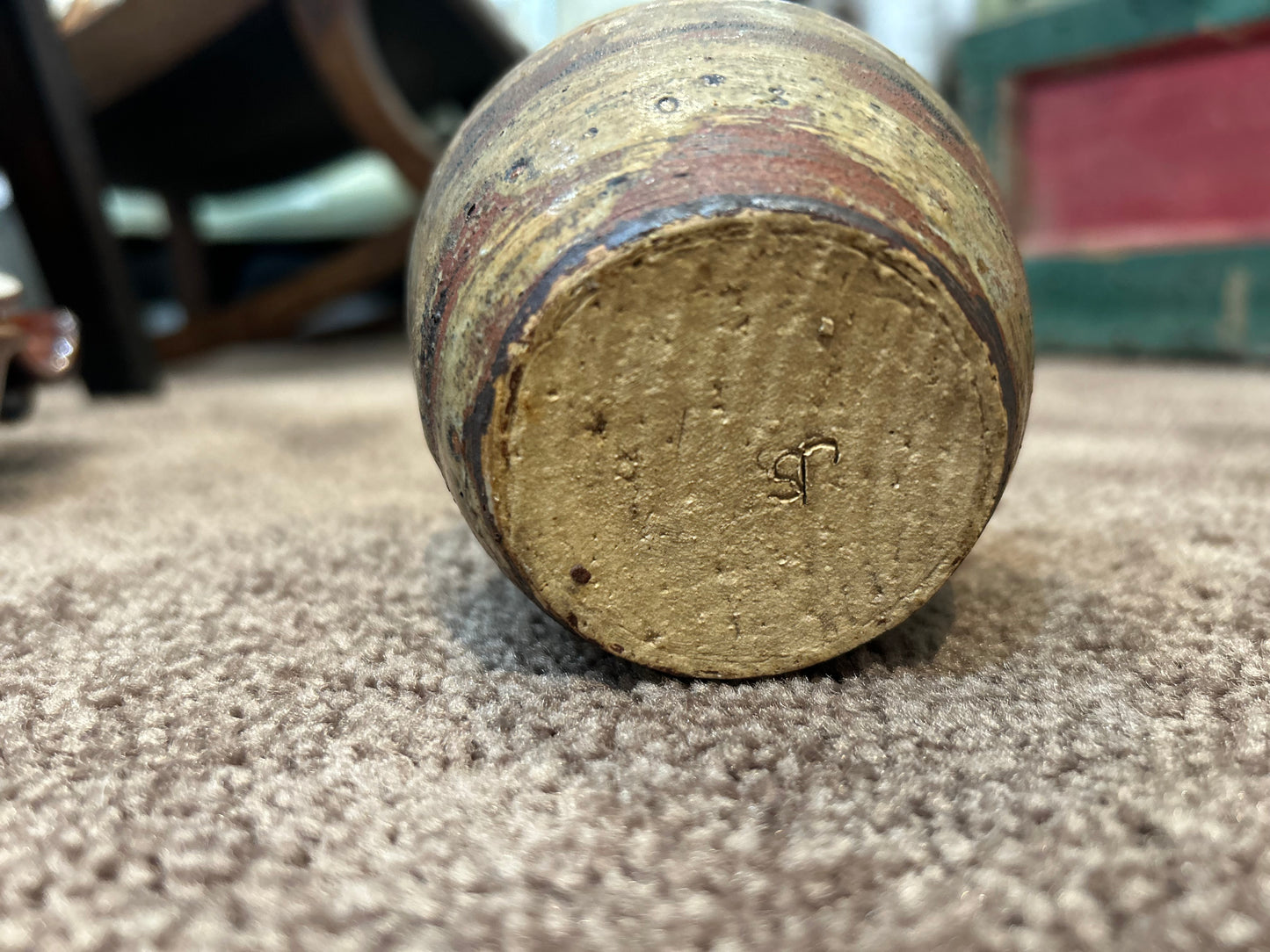 Small Raw Layered Hand Thrown Stoneware Vase- Signed JS