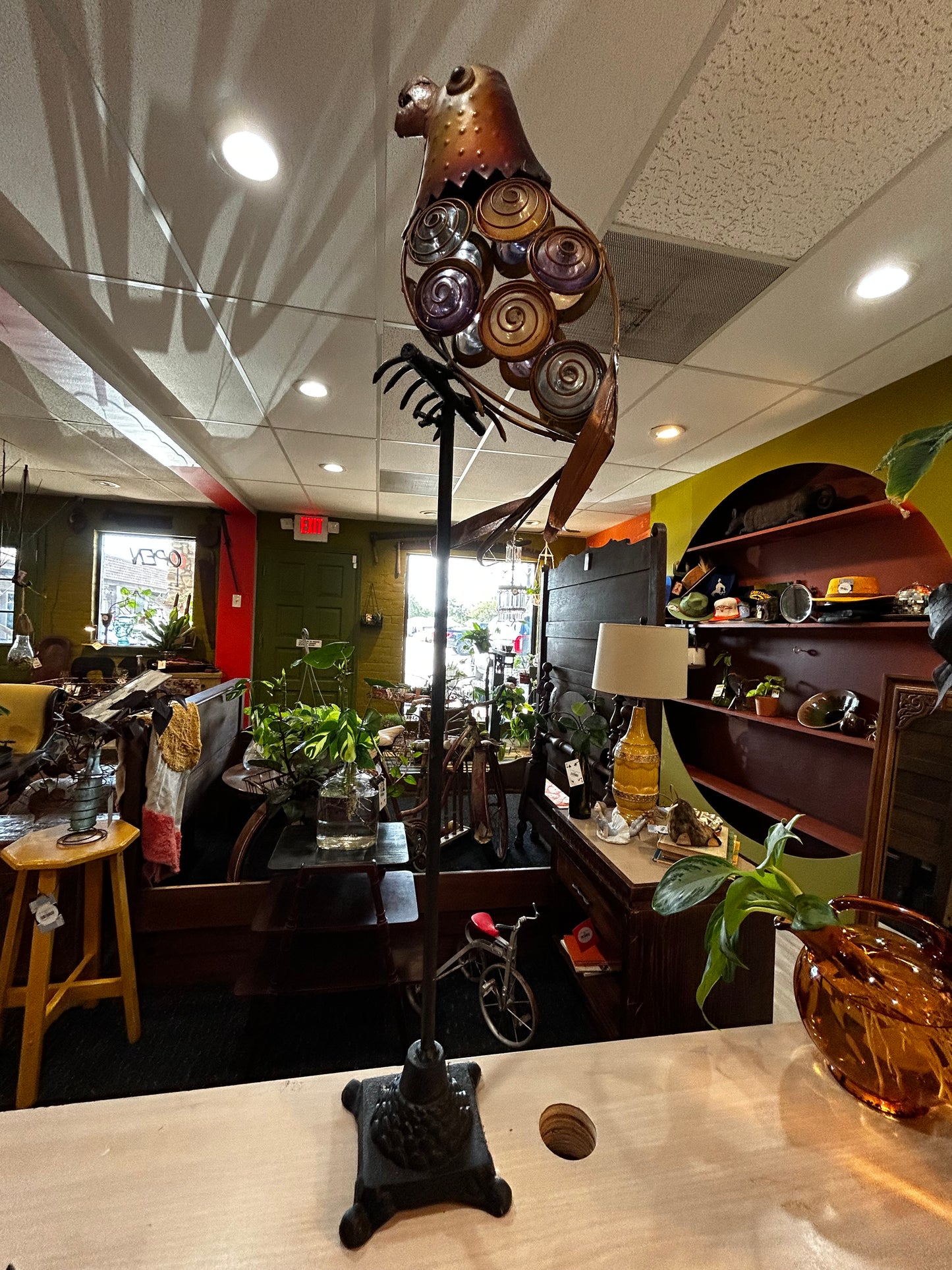 Art Deco Yard Parrot- Metal and Colorful Glass