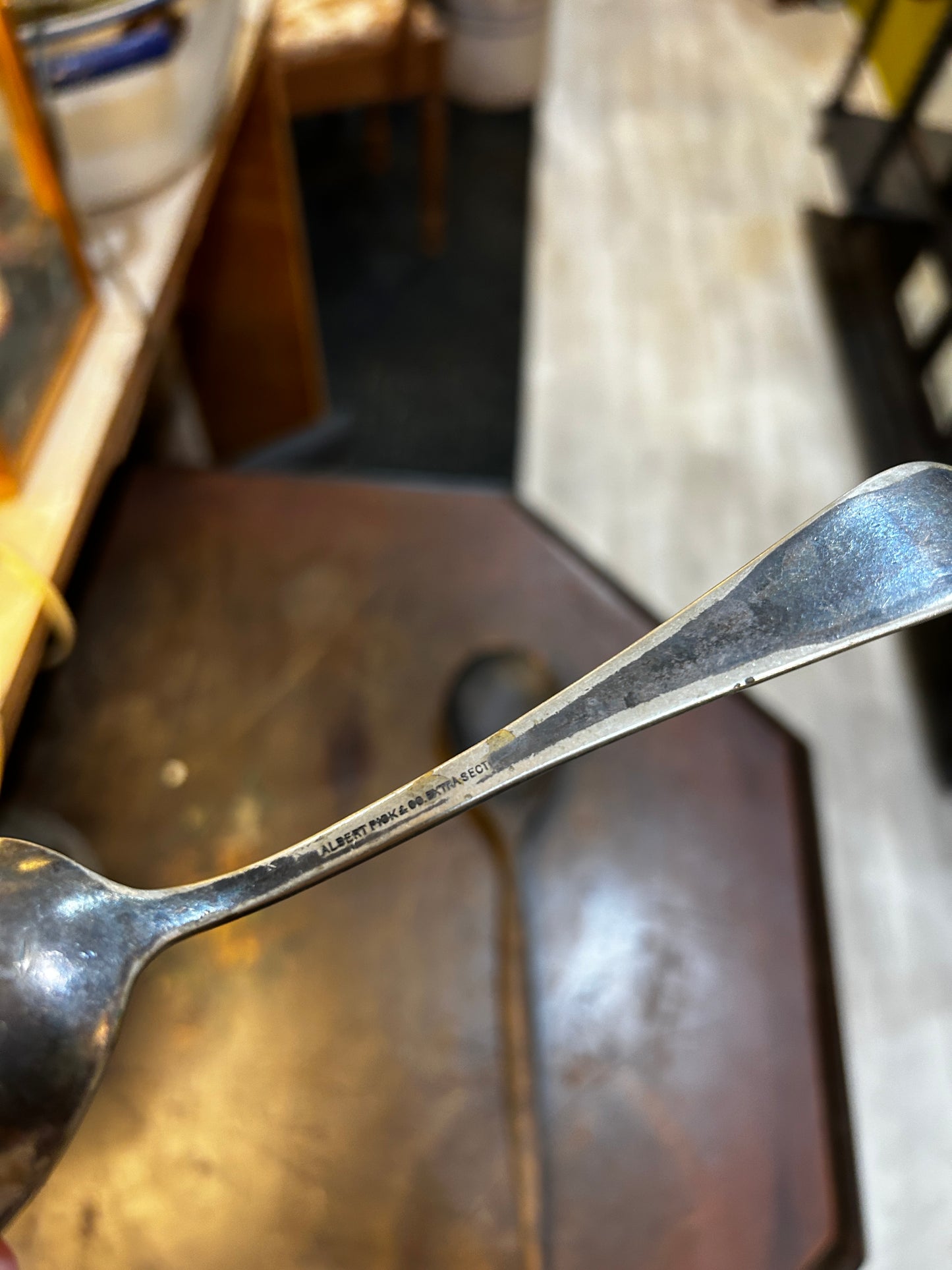 Opposites Attract- Albert Pick and Co. Silver and Primitive Wooden Spoon- Set of 2