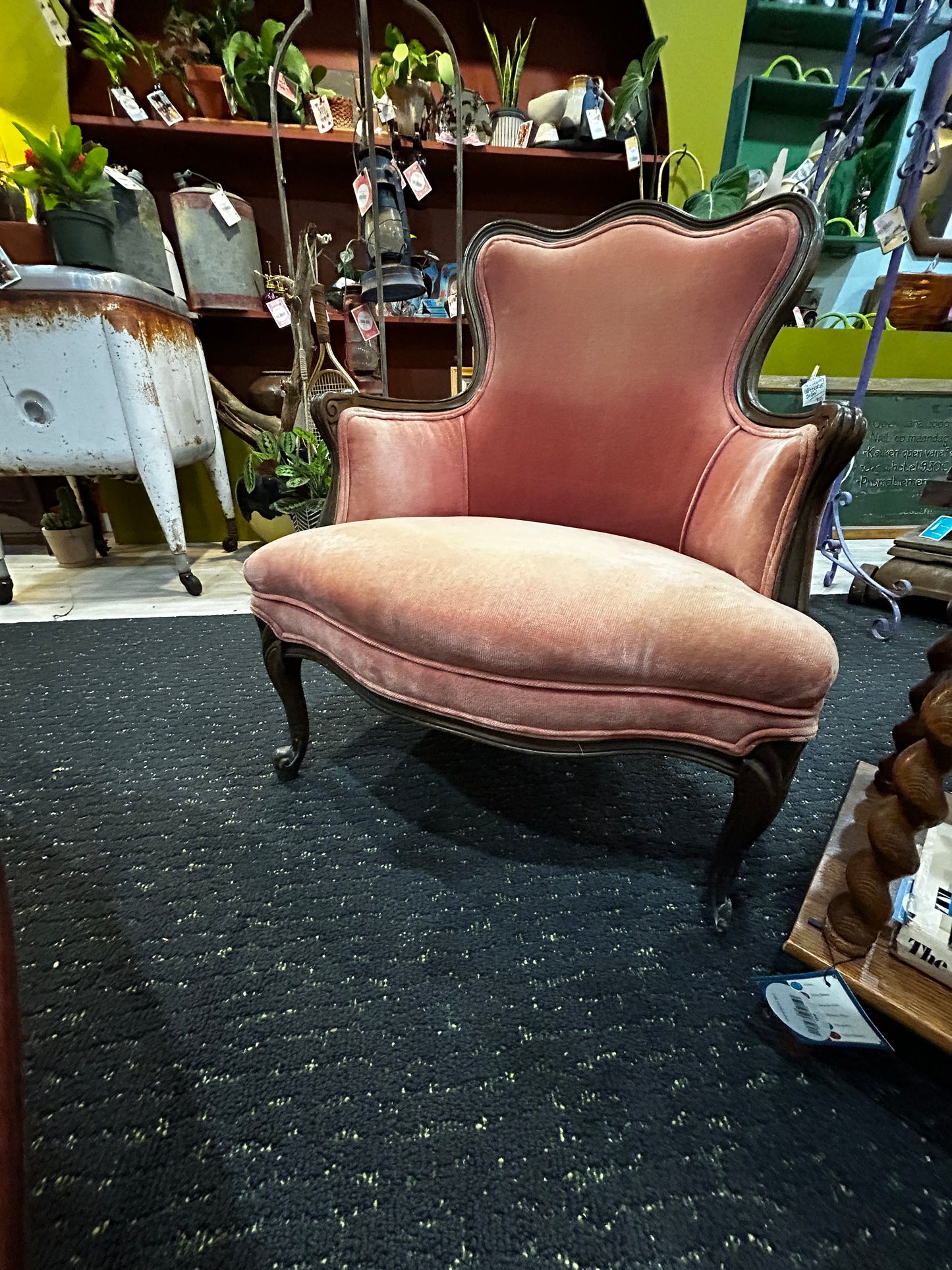Vintage Winger Bergere Chair- Pink Velvet- (small piece broken)