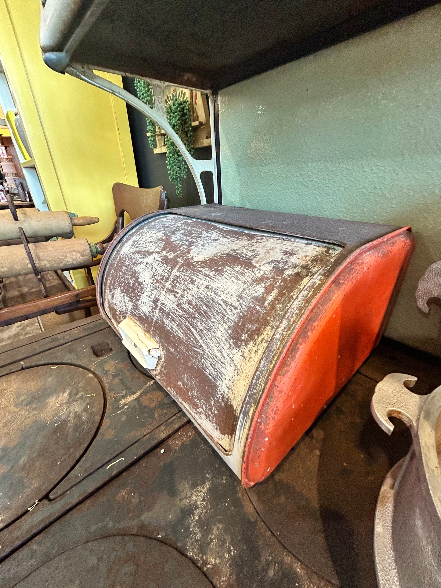 Vintage MCM Bread Box- Orange Patina
