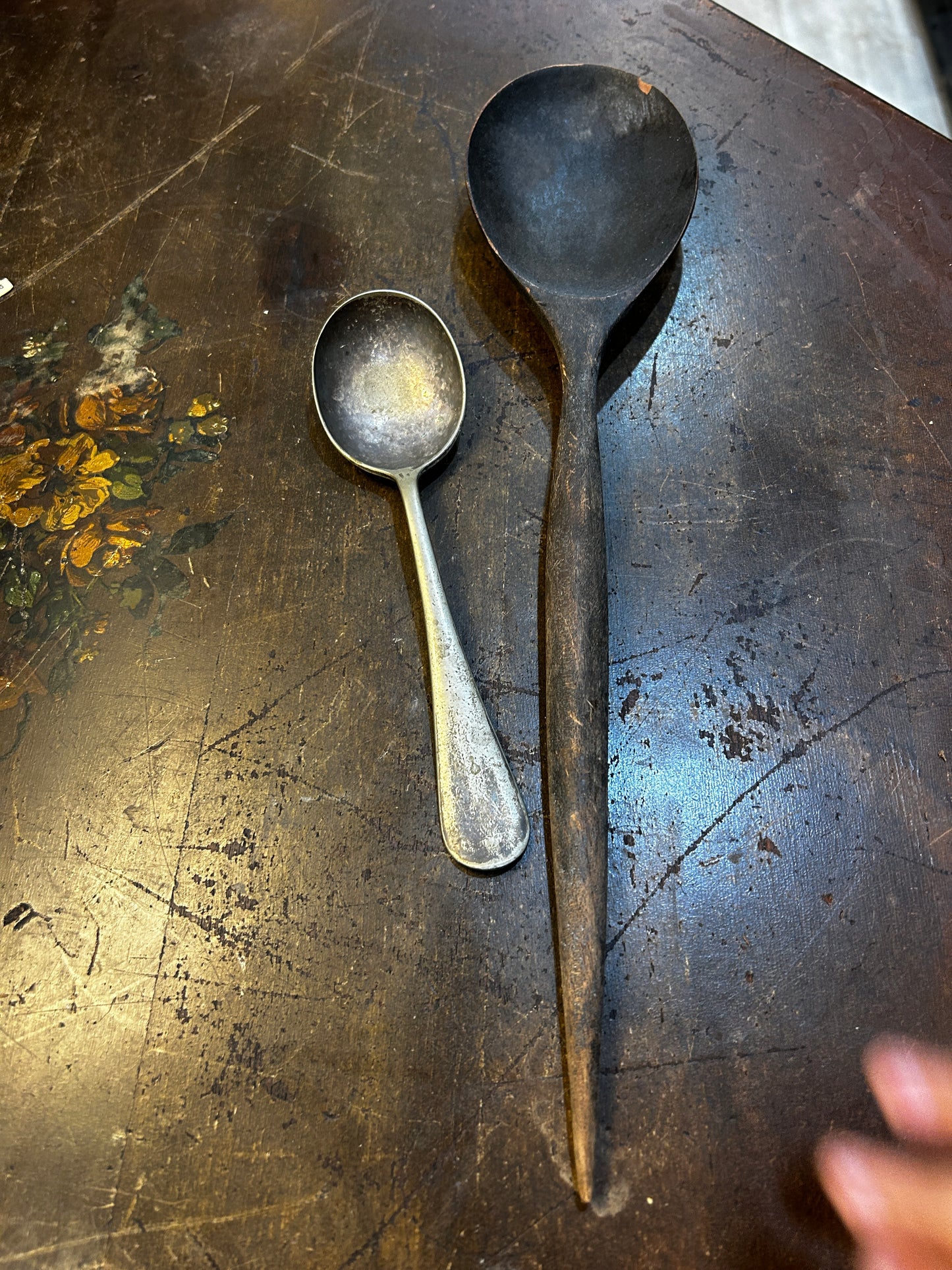 Opposites Attract- Albert Pick and Co. Silver and Primitive Wooden Spoon- Set of 2