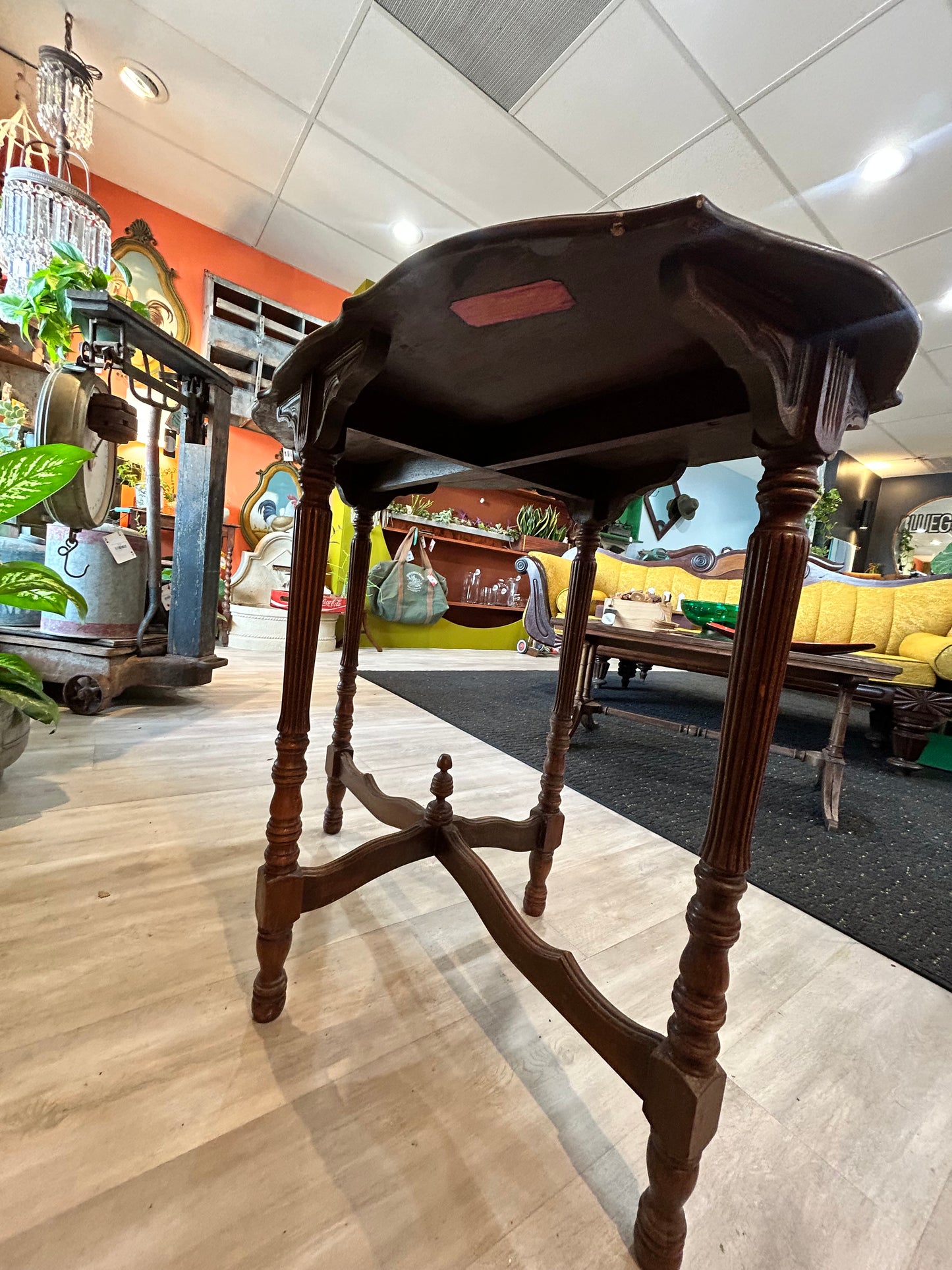 Antique Wooden Oval Side Table with Undercut Center Design