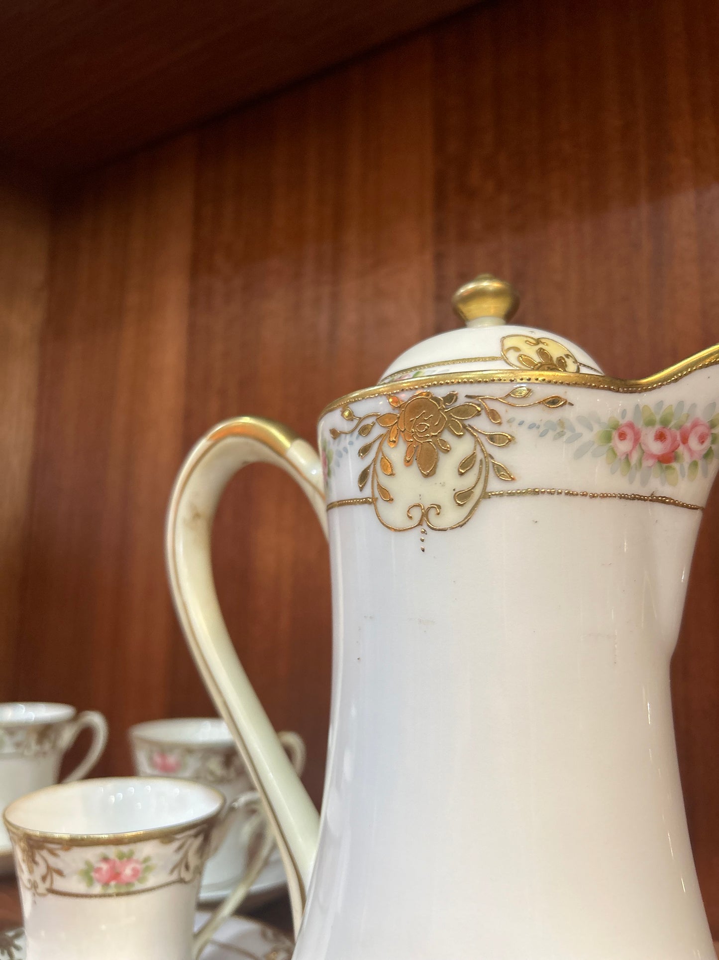 Circa 1911- Antique Nippon Hot Chocolate Pot- 5 Cups and 6 Saucers