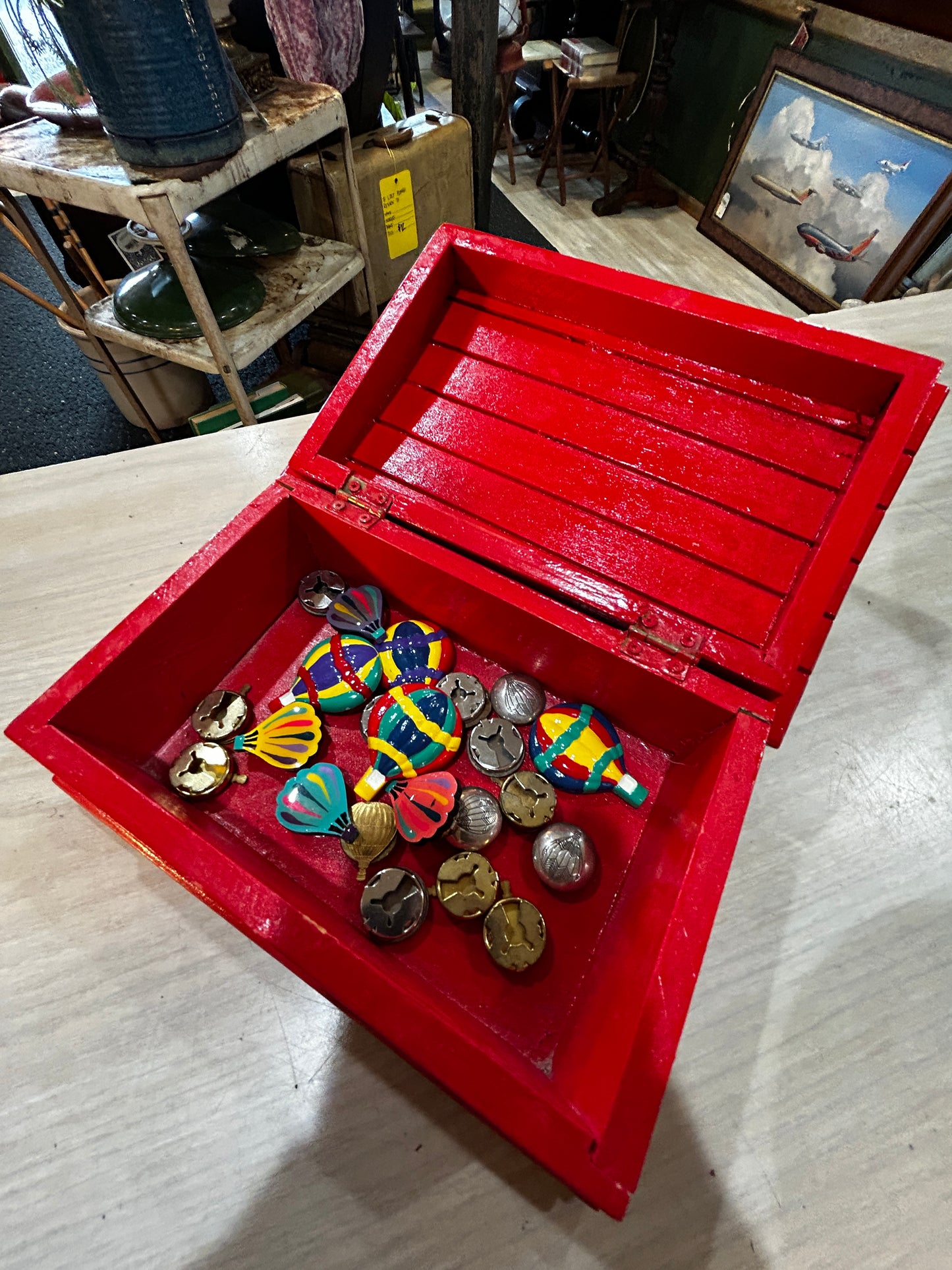 Wooden Hot Air Balloon Jewelry Box- Full of Button Covers