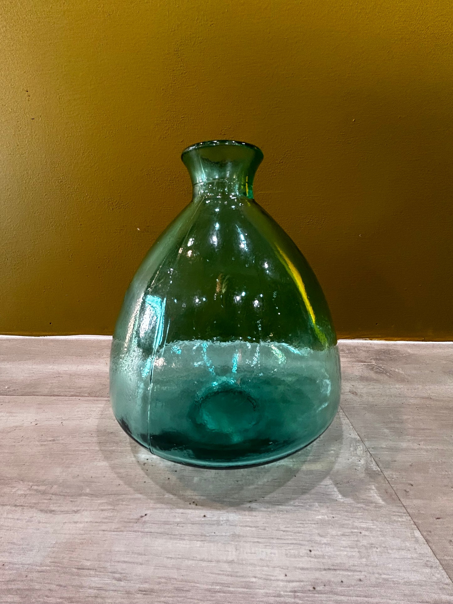 Vintage Green Glass Vase with Cutting