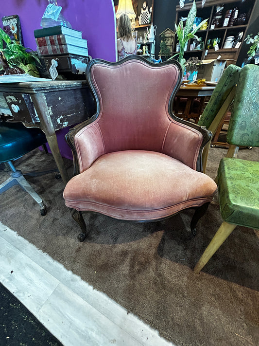 Vintage Winger Bergere Chair- Pink Velvet- (small piece broken)