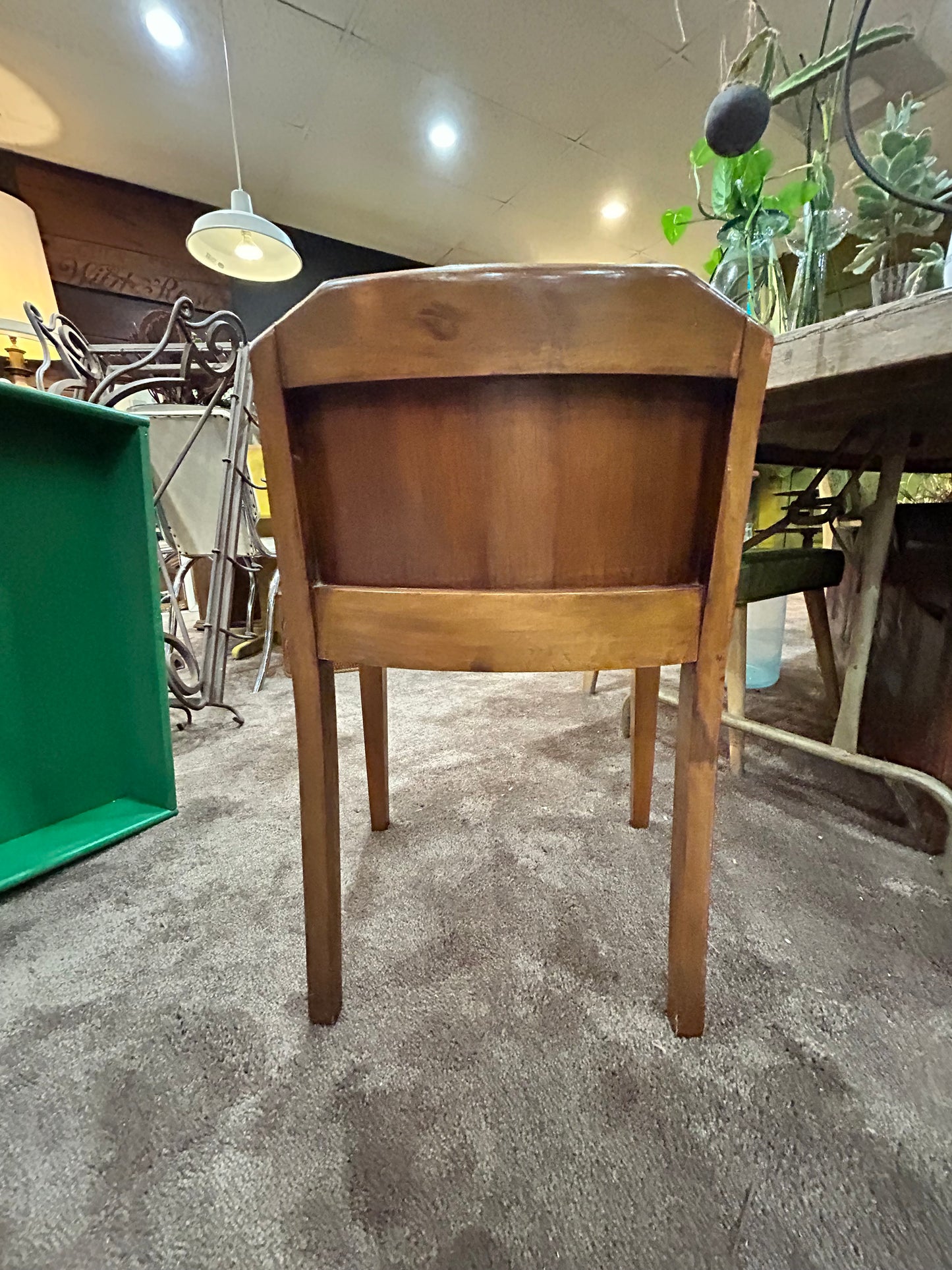 Vintage MCM Unique Wood Chair with Rattan Seat